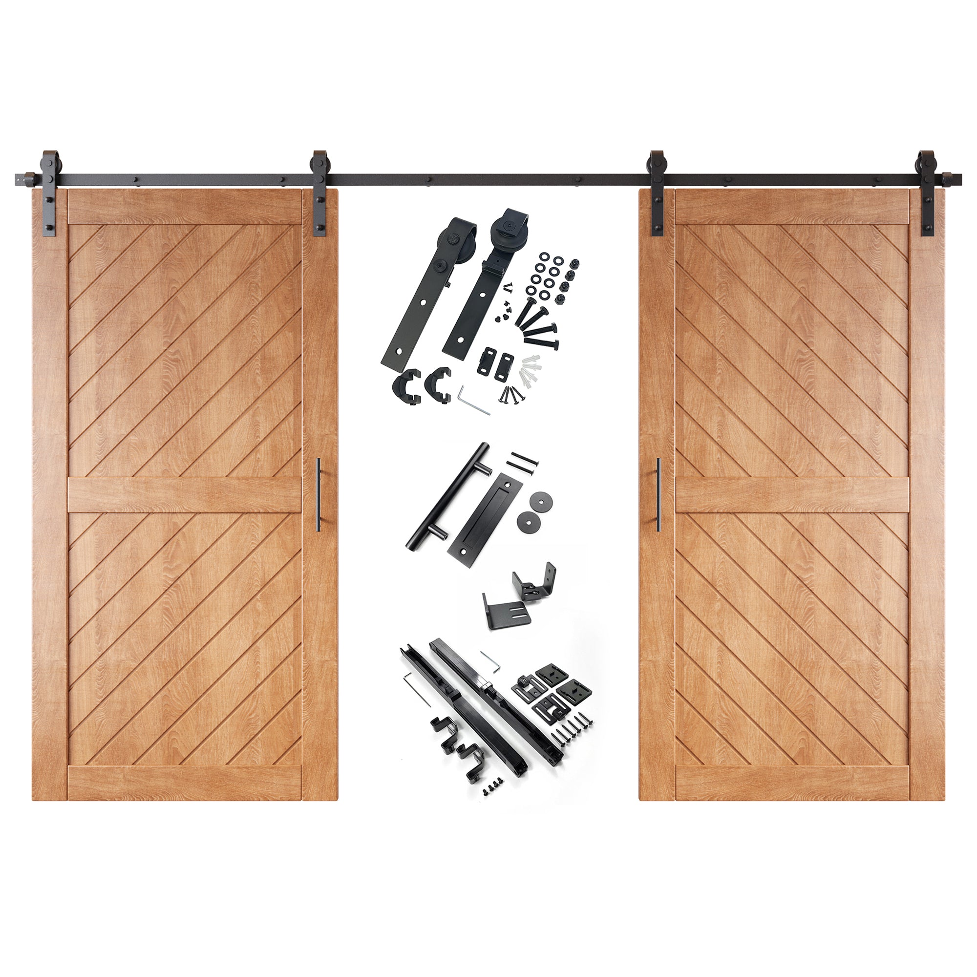 80-inch early american double pine barn door, slanted stripe design