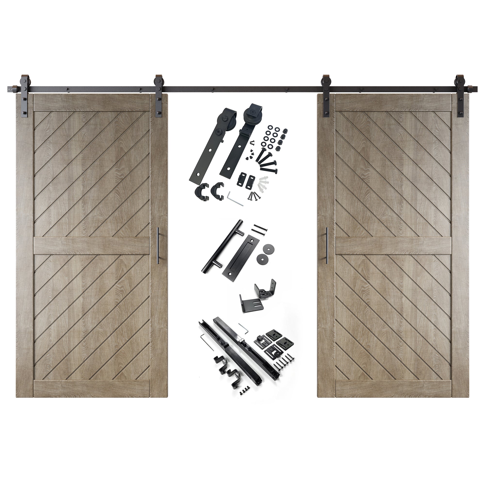 80-inch classic gray double pine barn door, slanted stripe design