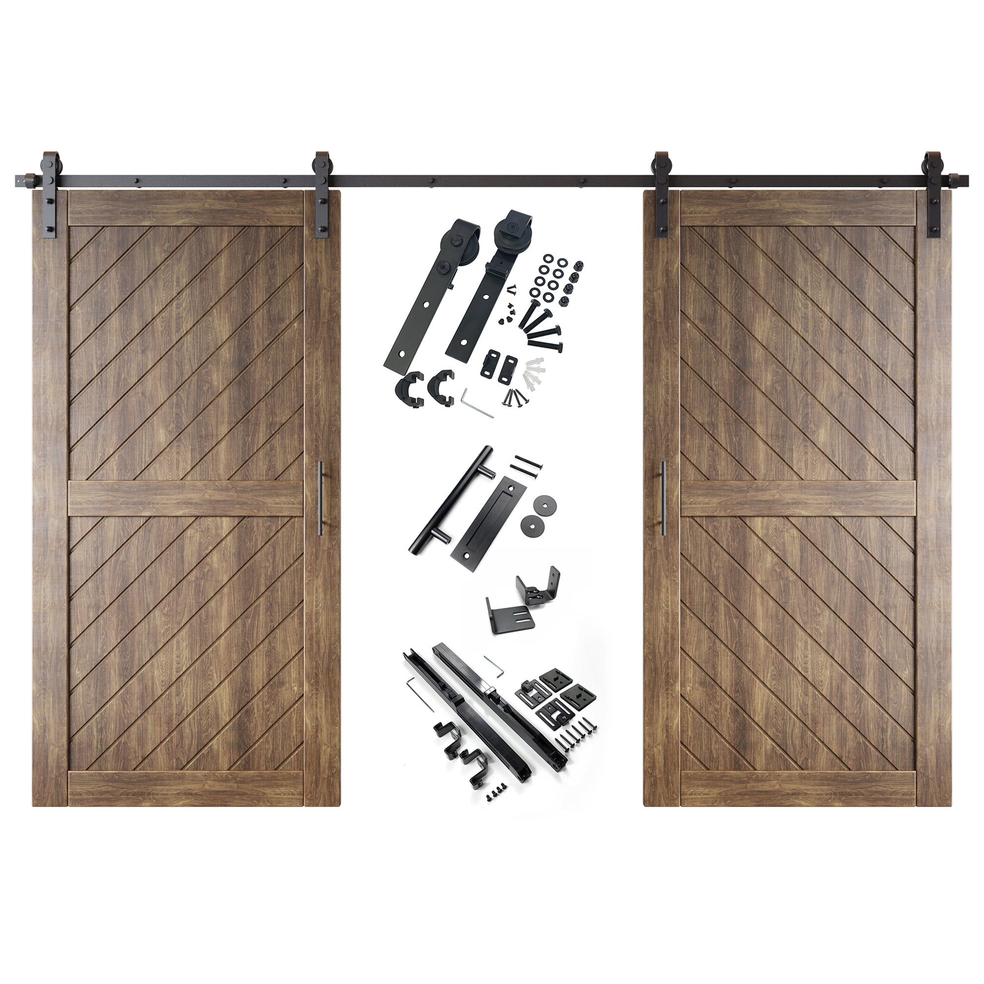 80-inch dark walnut double pine barn door, slanted stripe design