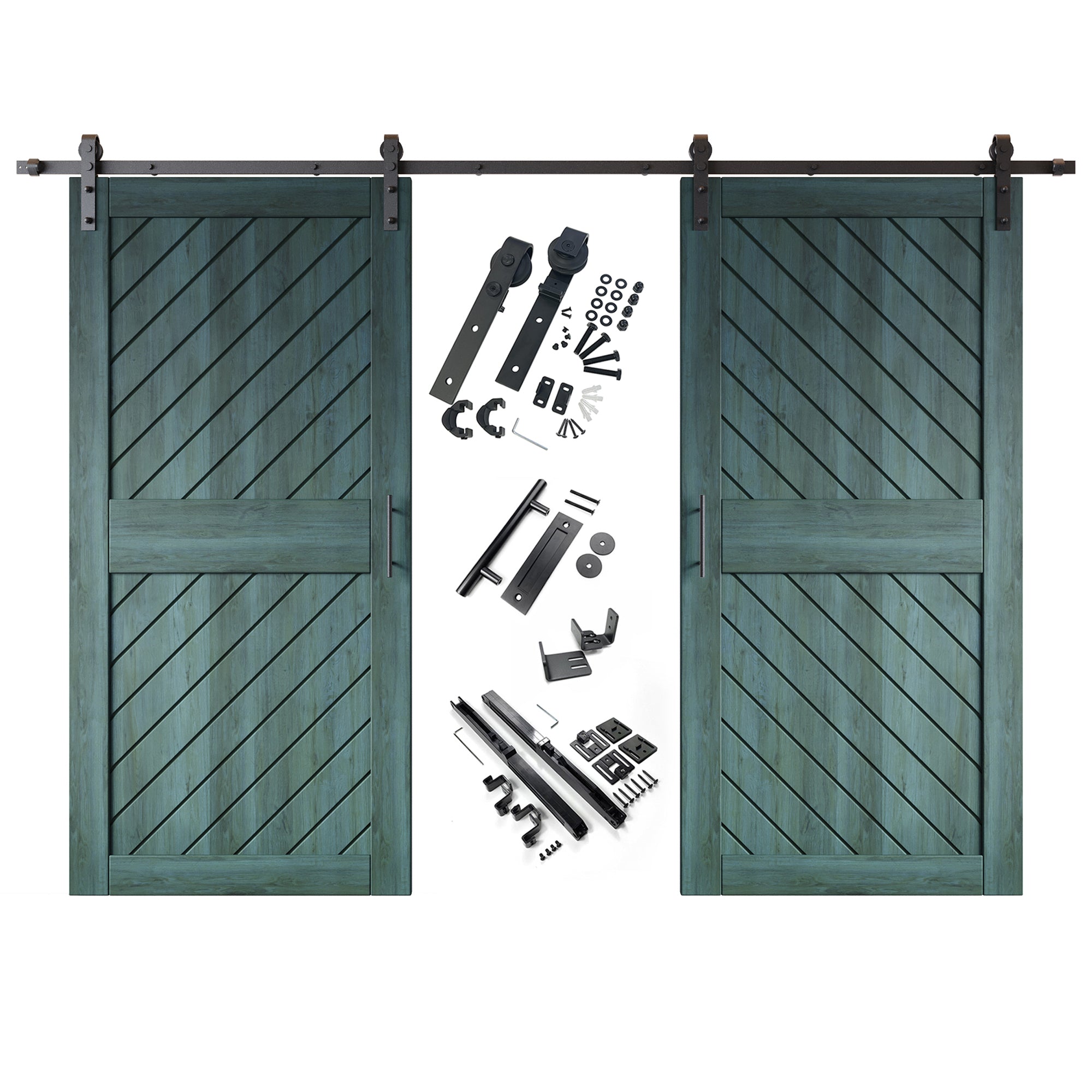 84-inch royal pine double pine barn door, slanted stripe design