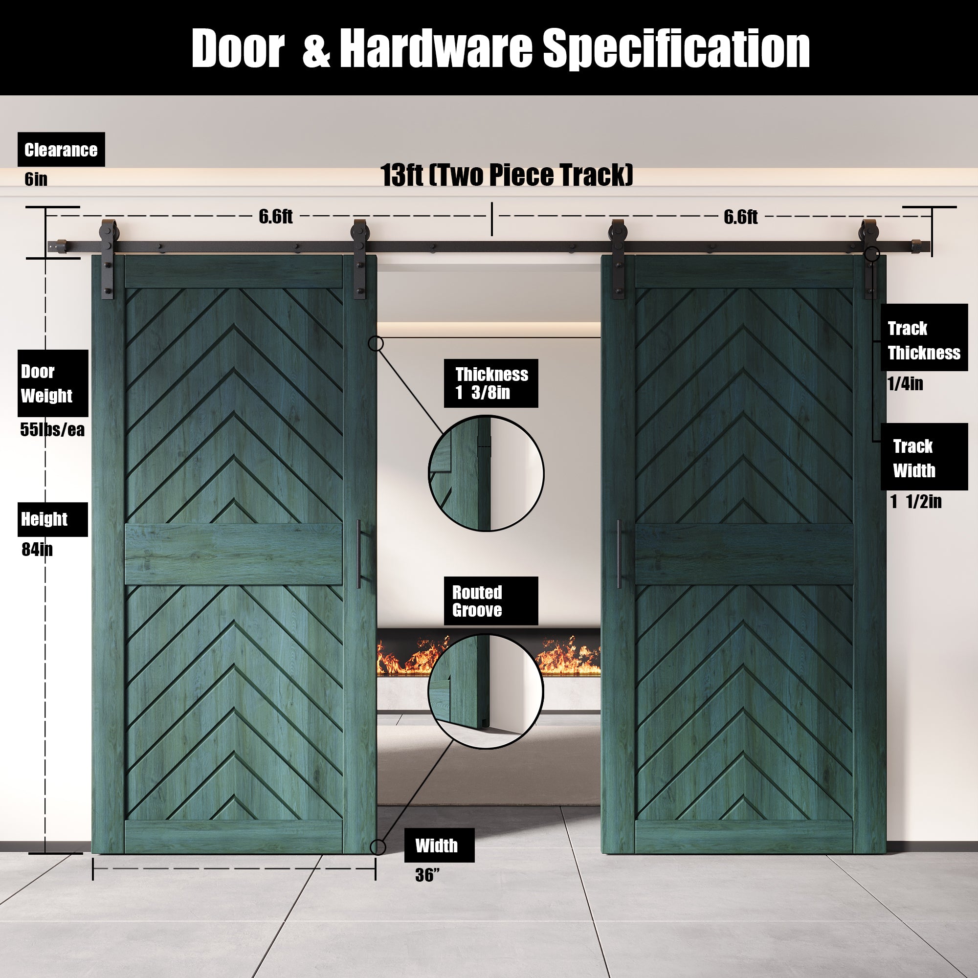 door and hardware dimension for sliding barn door hardware kit and two doors