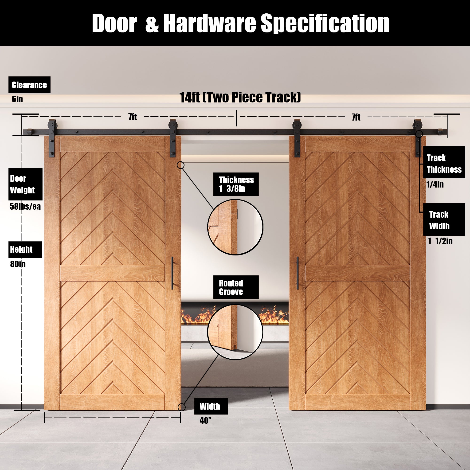 sliding barn door hardware kit with two doors pine wood barn door