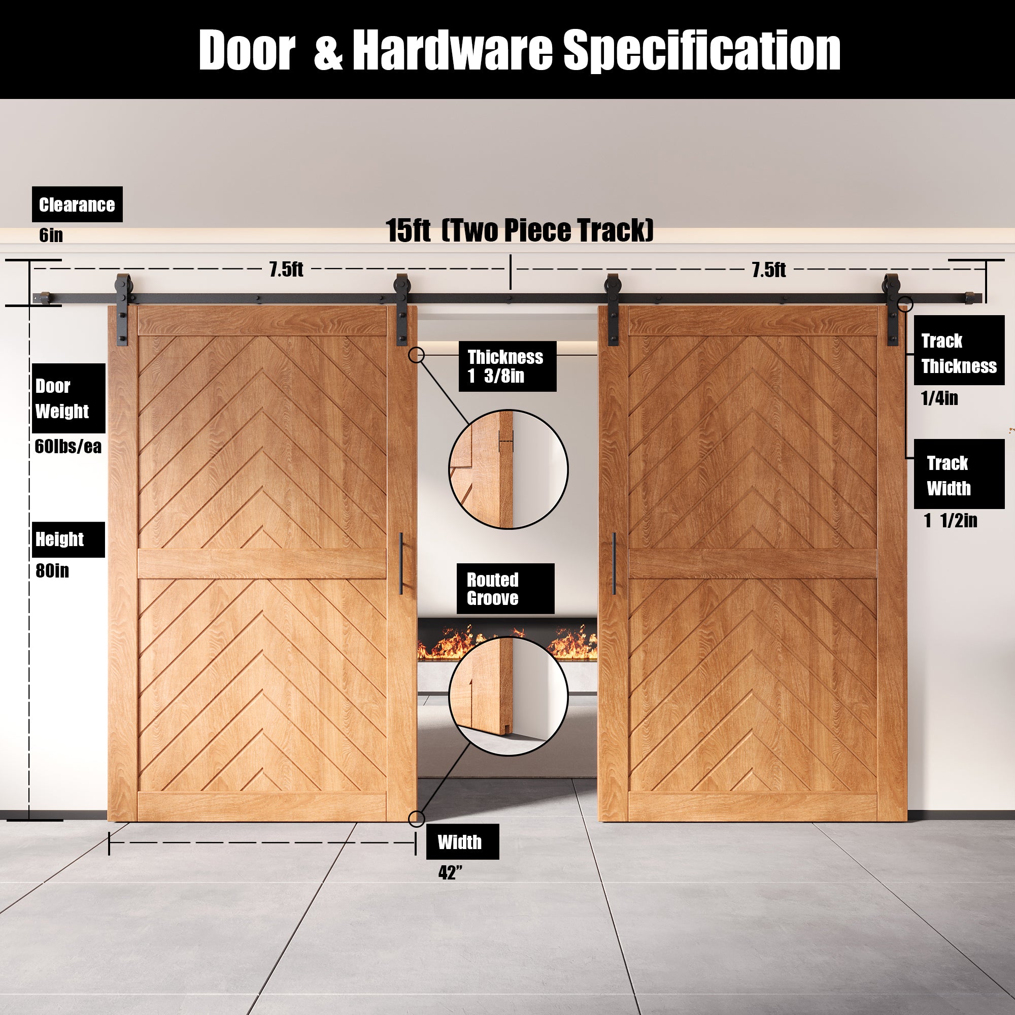 sliding barn door hardware kit with two doors pine wood barn door