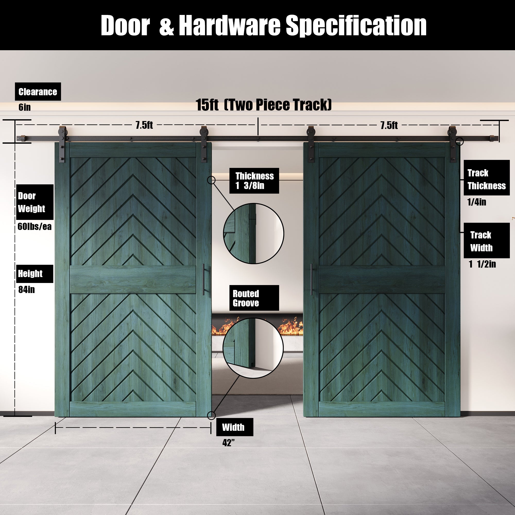 door and hardware dimension for sliding barn door hardware kit and two doors green