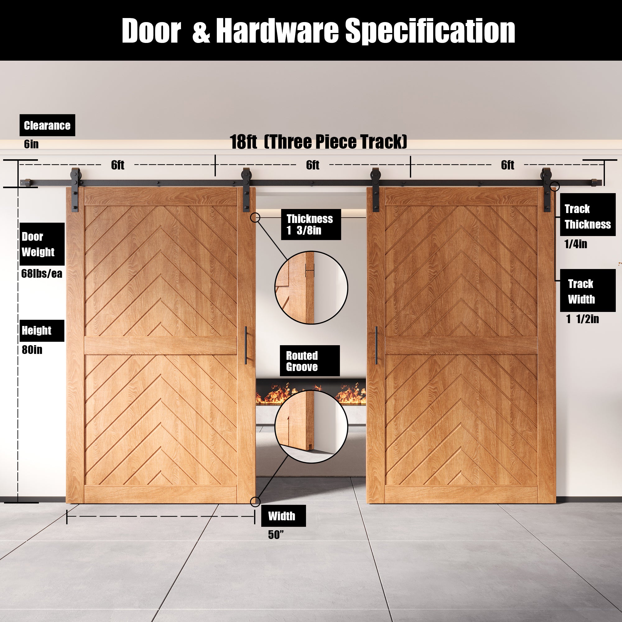 sliding barn door hardware kit with two doors pine wood barn door