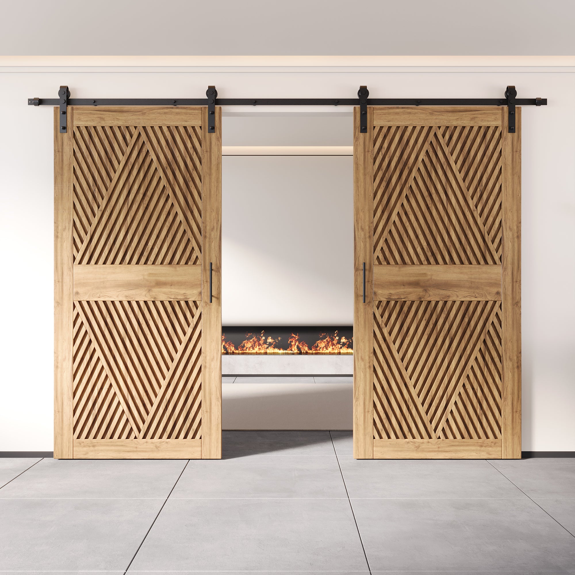 84" Height Diamond Design Unassembled & Unfinished Double Pine Wood Barn Door with Non-Bypass Installation Hardware Kit(Interior Use Only)