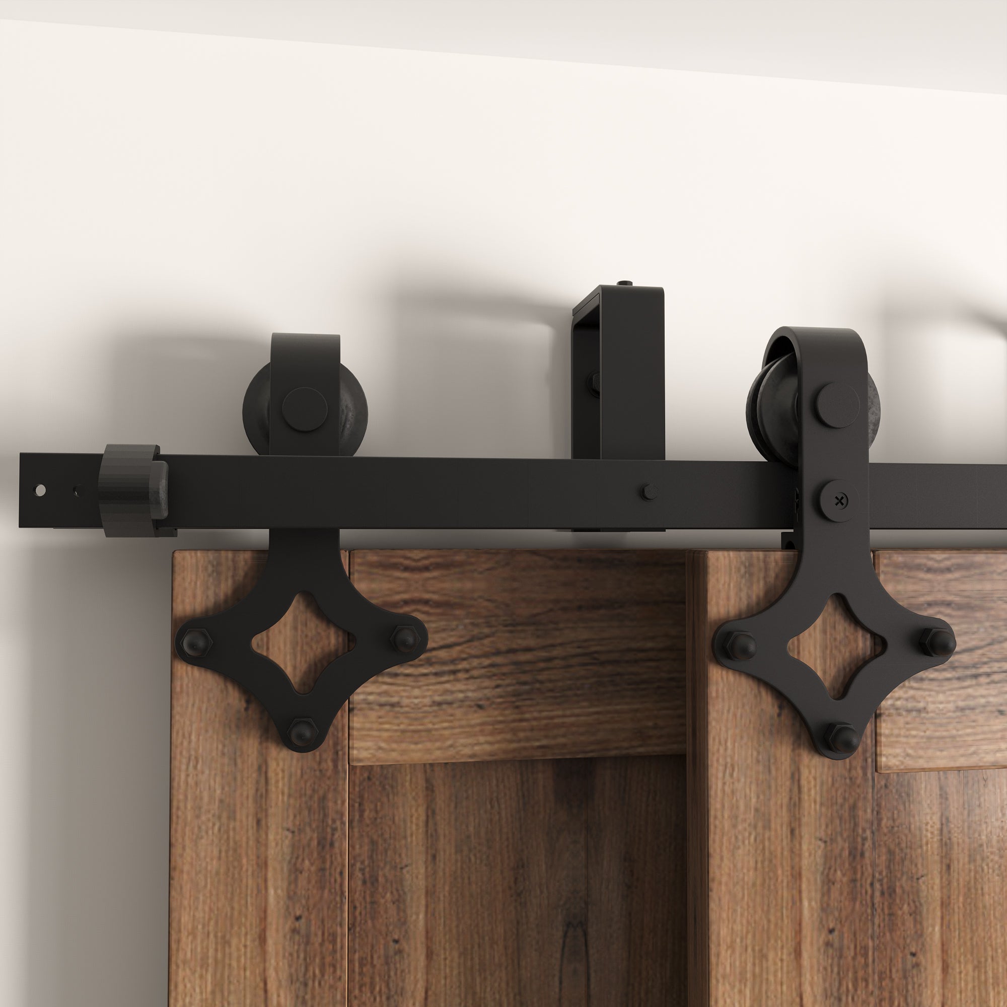 Double Track U-Shape Bypass Sliding Barn Door Hardware Kit - Diamond Design Roller
