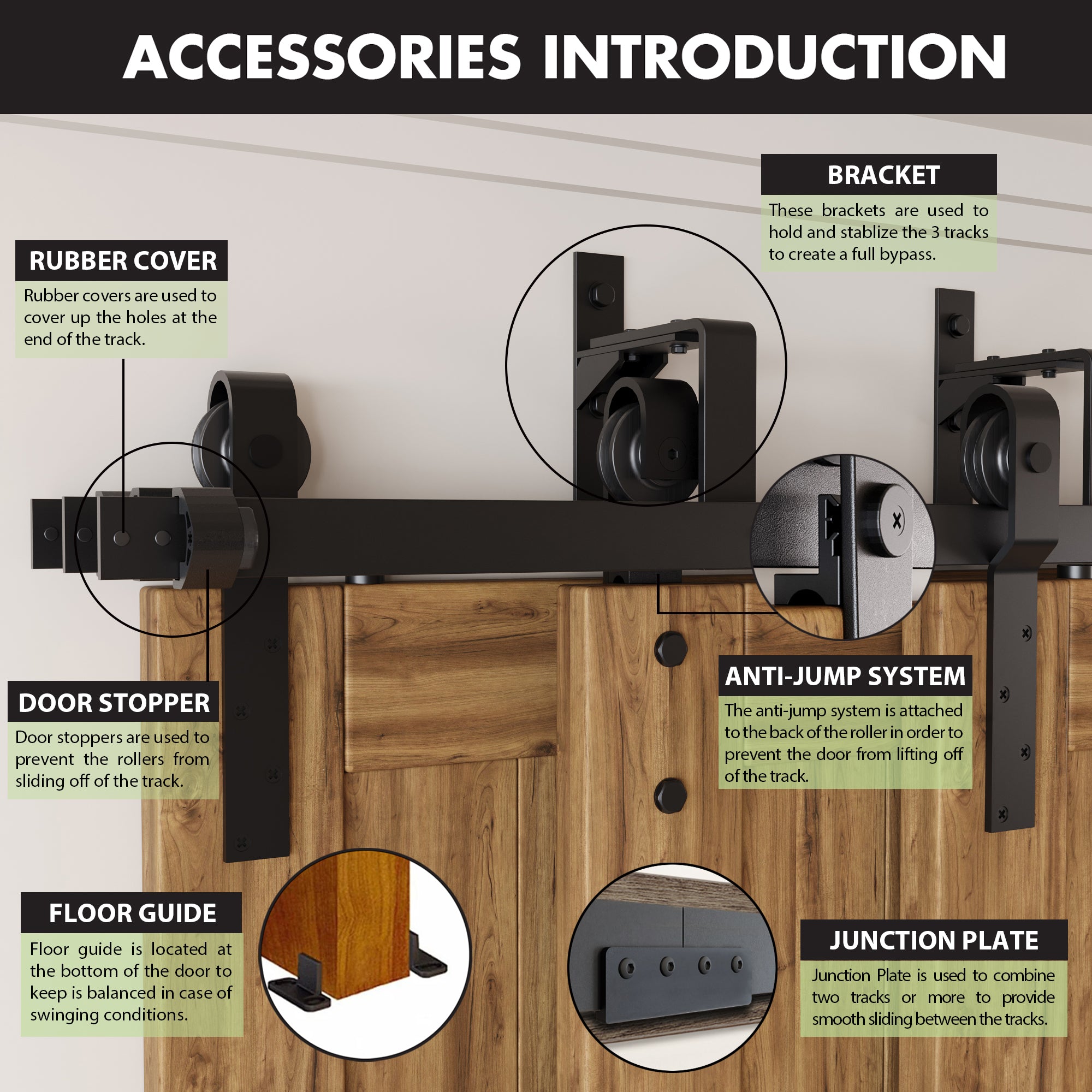 Black Rustic Triple Track Bypass Sliding Barn Door Hardware Kit - Classic Design