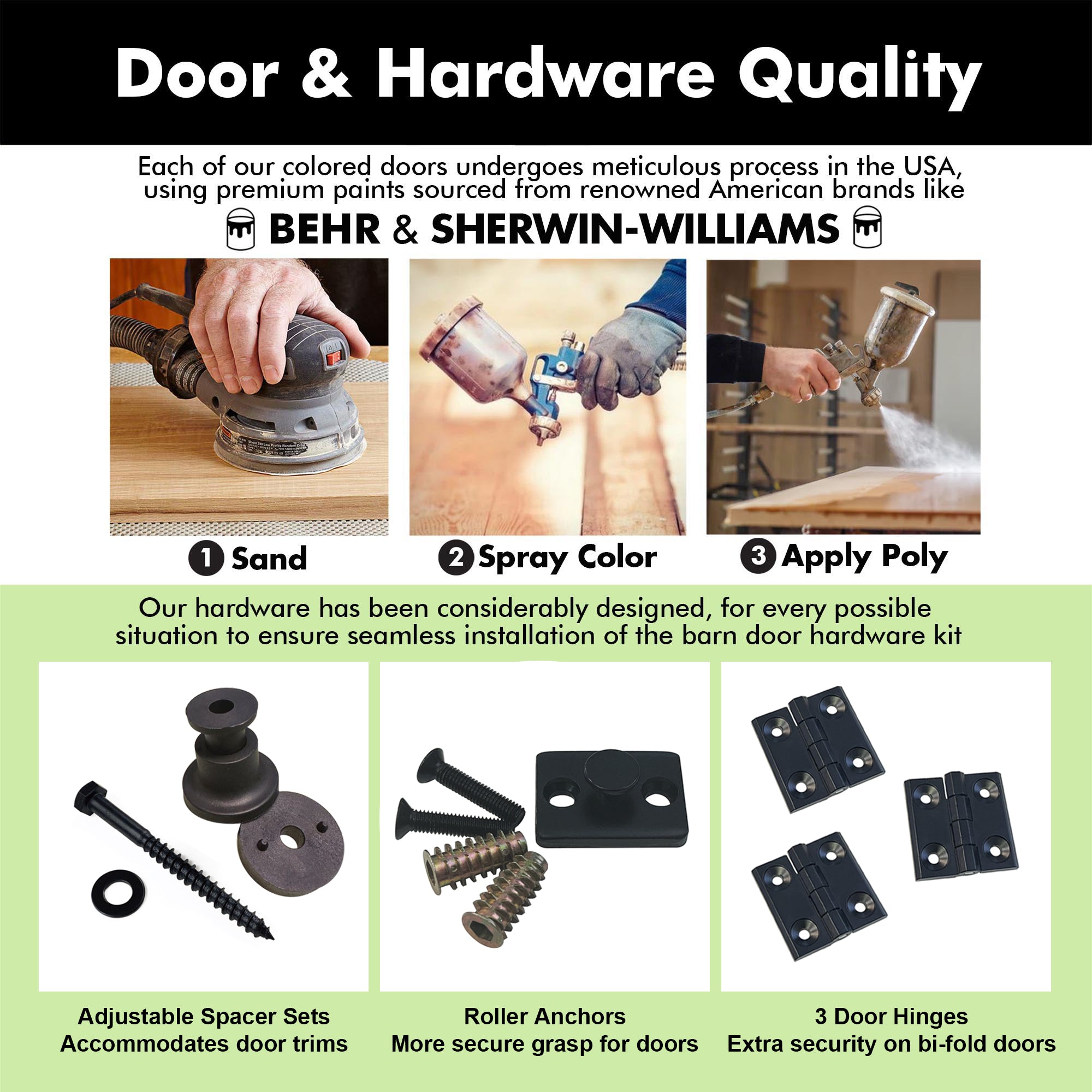 5-in-1 80in Early American Finished Barn Door with Bi-Fold Top Mount Hardware Kit - T-shape Roller