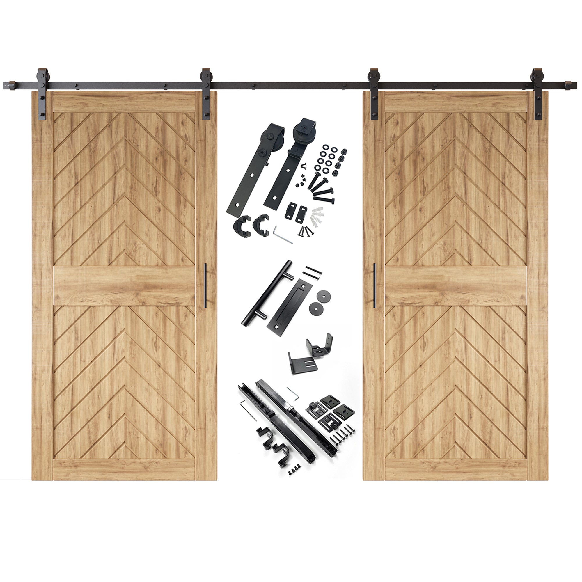 sliding barn door hardware kit with unfinished barn door fishbone design