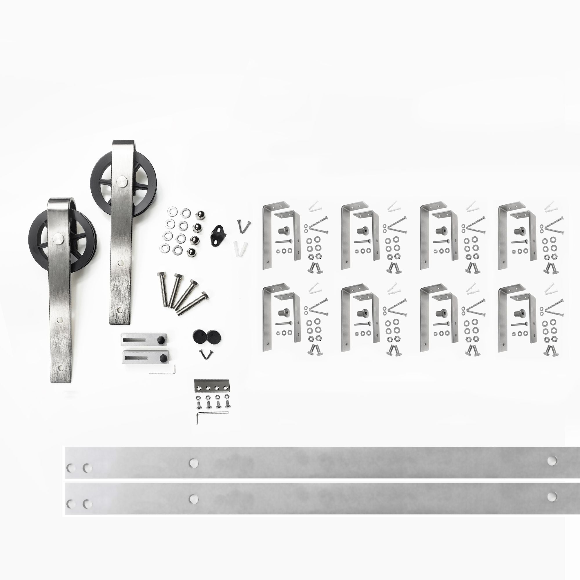 homacer sliding door Brushed Nickel Single Track Bypass Convert to Double Track U-Shape Bypass (spoke wheel Design) for 10ft or 11ft long track