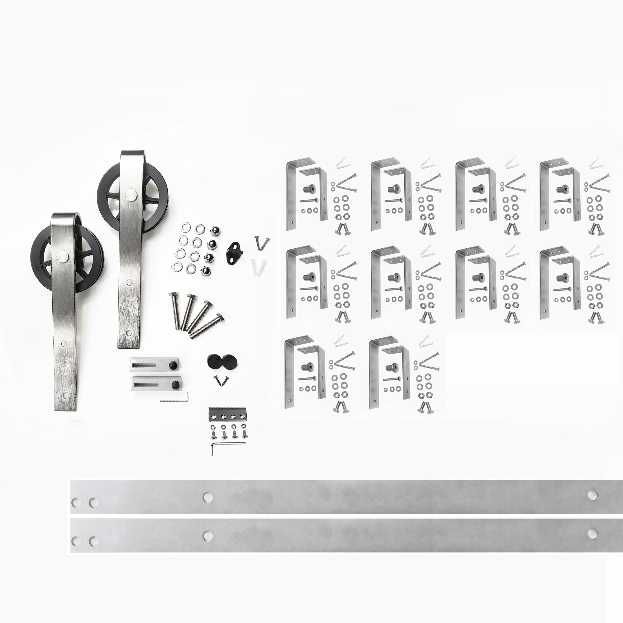 homacer sliding door Brushed Nickel Single Track Bypass Convert to Double Track U-Shape Bypass (spoke wheel Design) for 12ft, 13ft, or 14ft long track