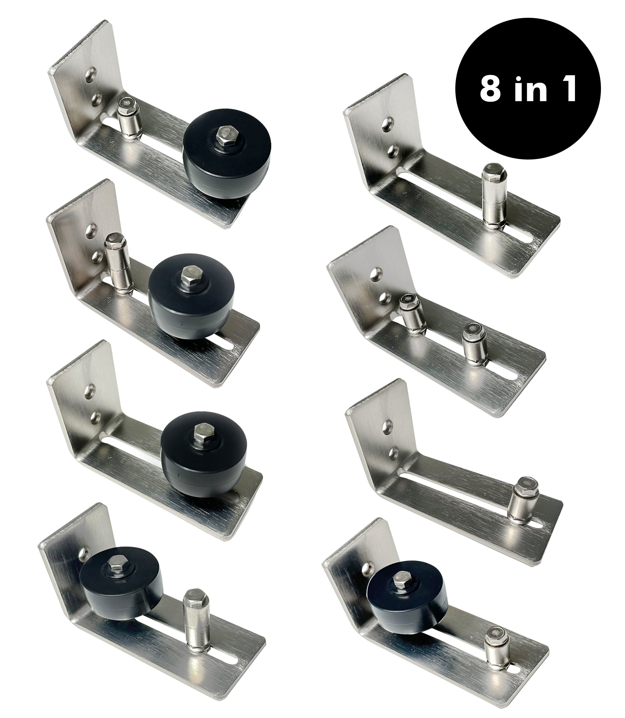 homacer Brushed Nickel Roller Floor Guide for sliding barn doors 8 in 1 design