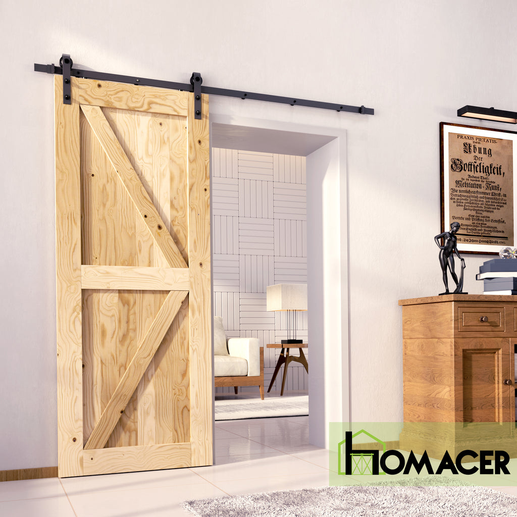 96" Height 5-in-1 Design Unassembled & Unfinished Pine Wood Barn Door - Frame