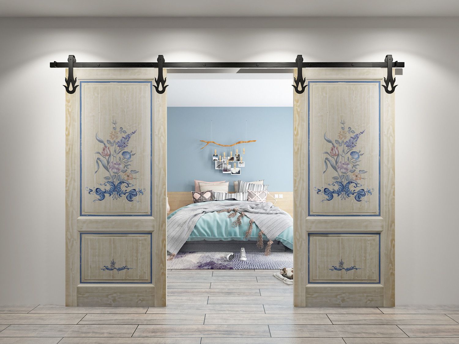 flame design sliding barn door hardware kit