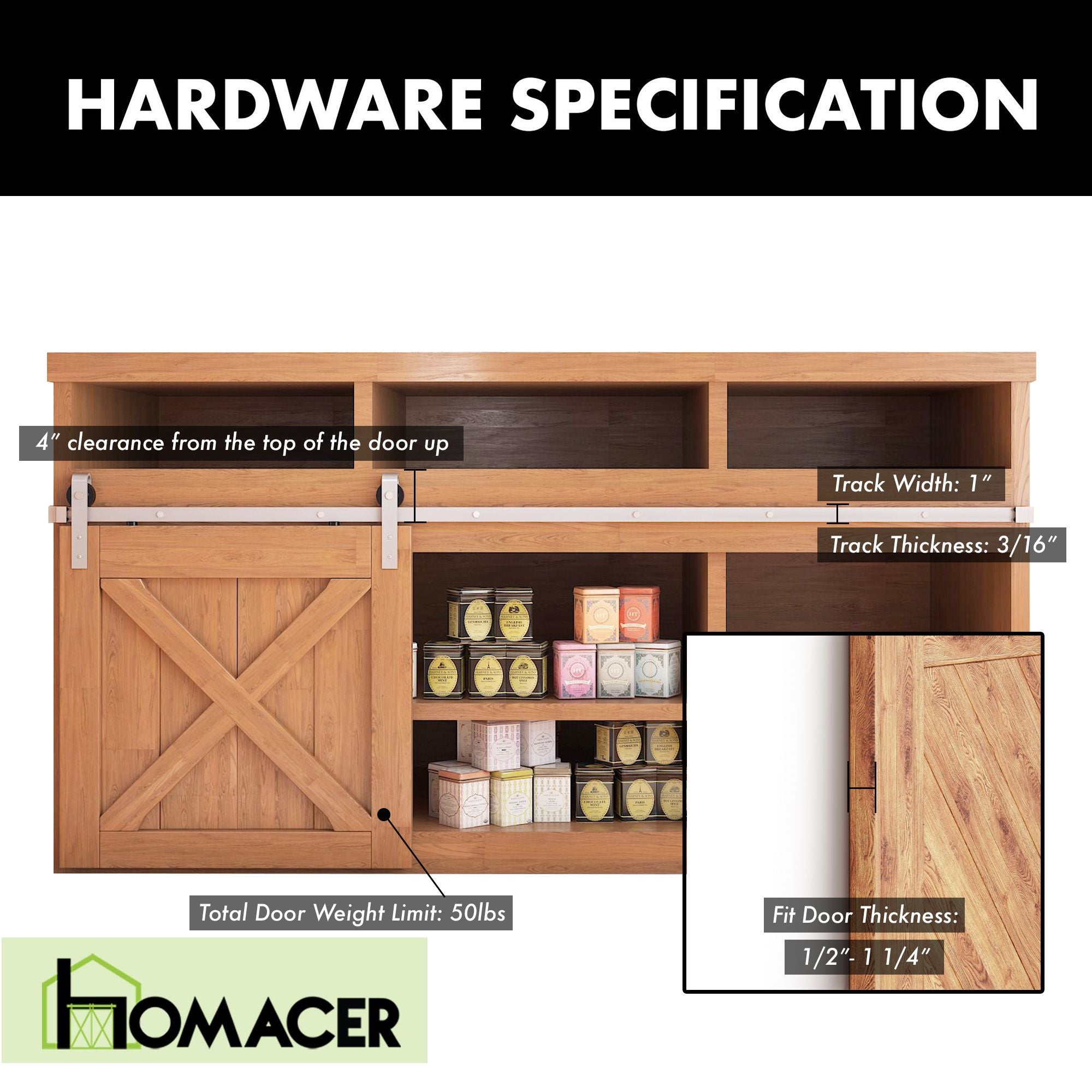 sliding barn door hardware kit for cabinets specification