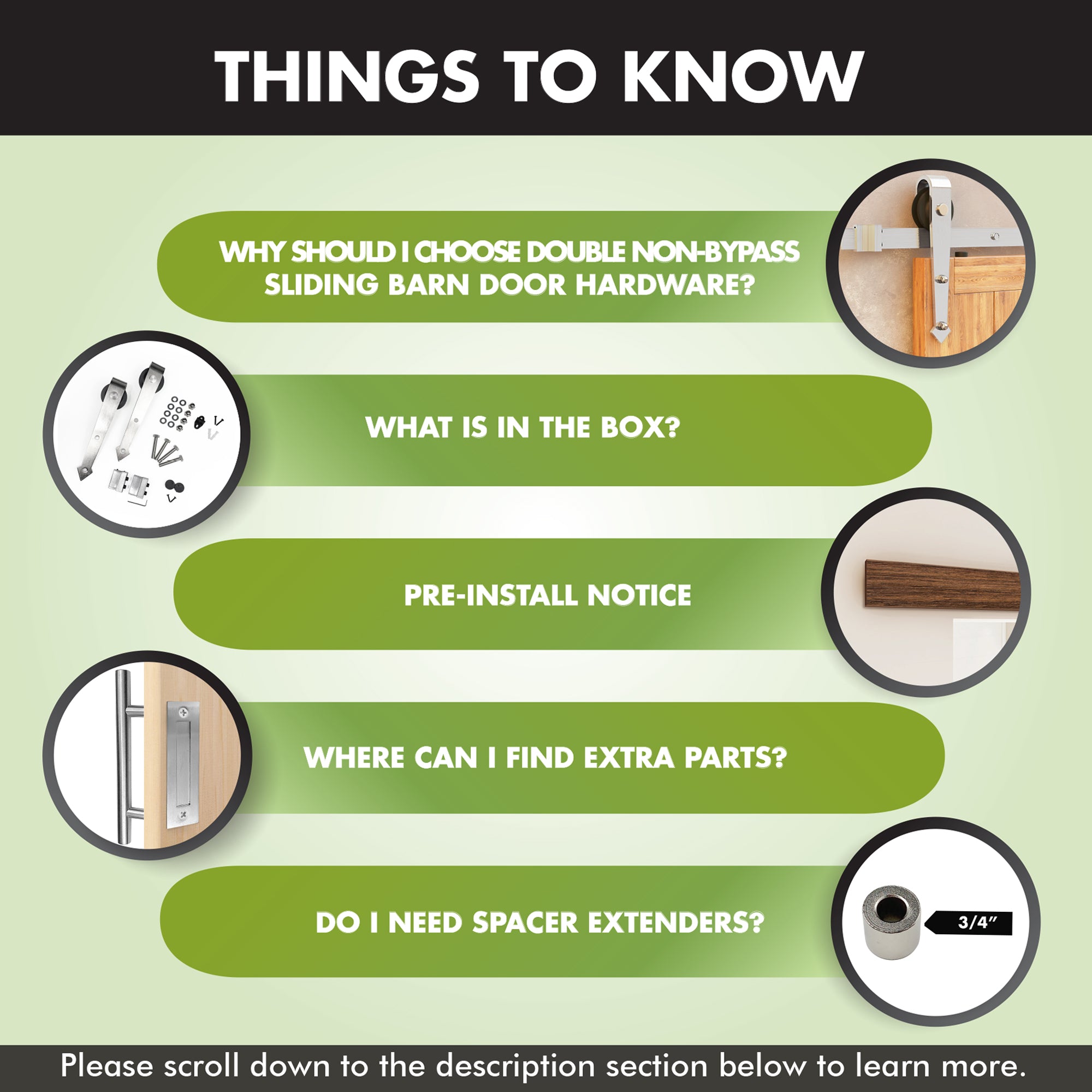 Non-Bypass Sliding Barn Door Hardware Kit Brushed Nickel - Arrow Design Roller