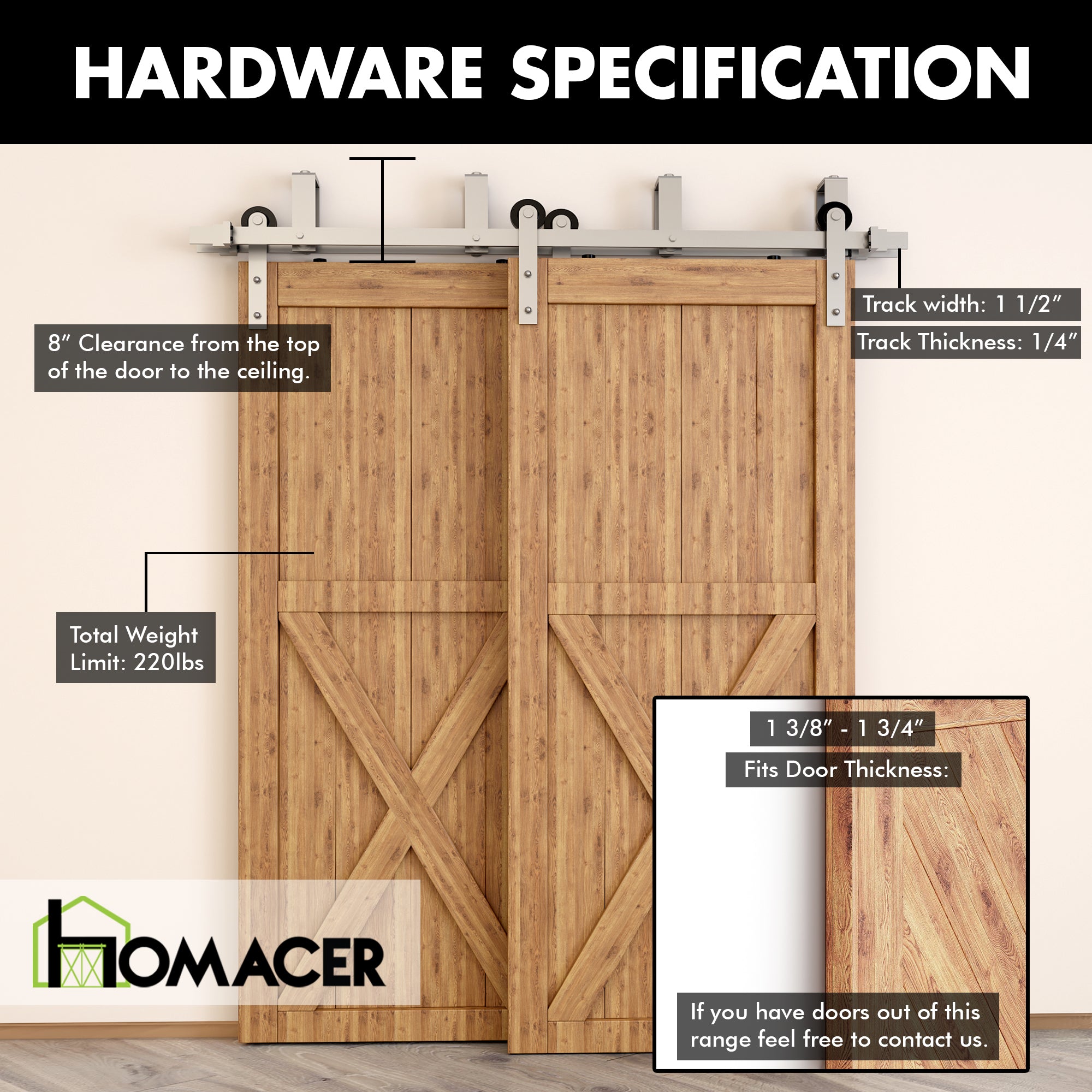 double track u shape sliding barn door hardware