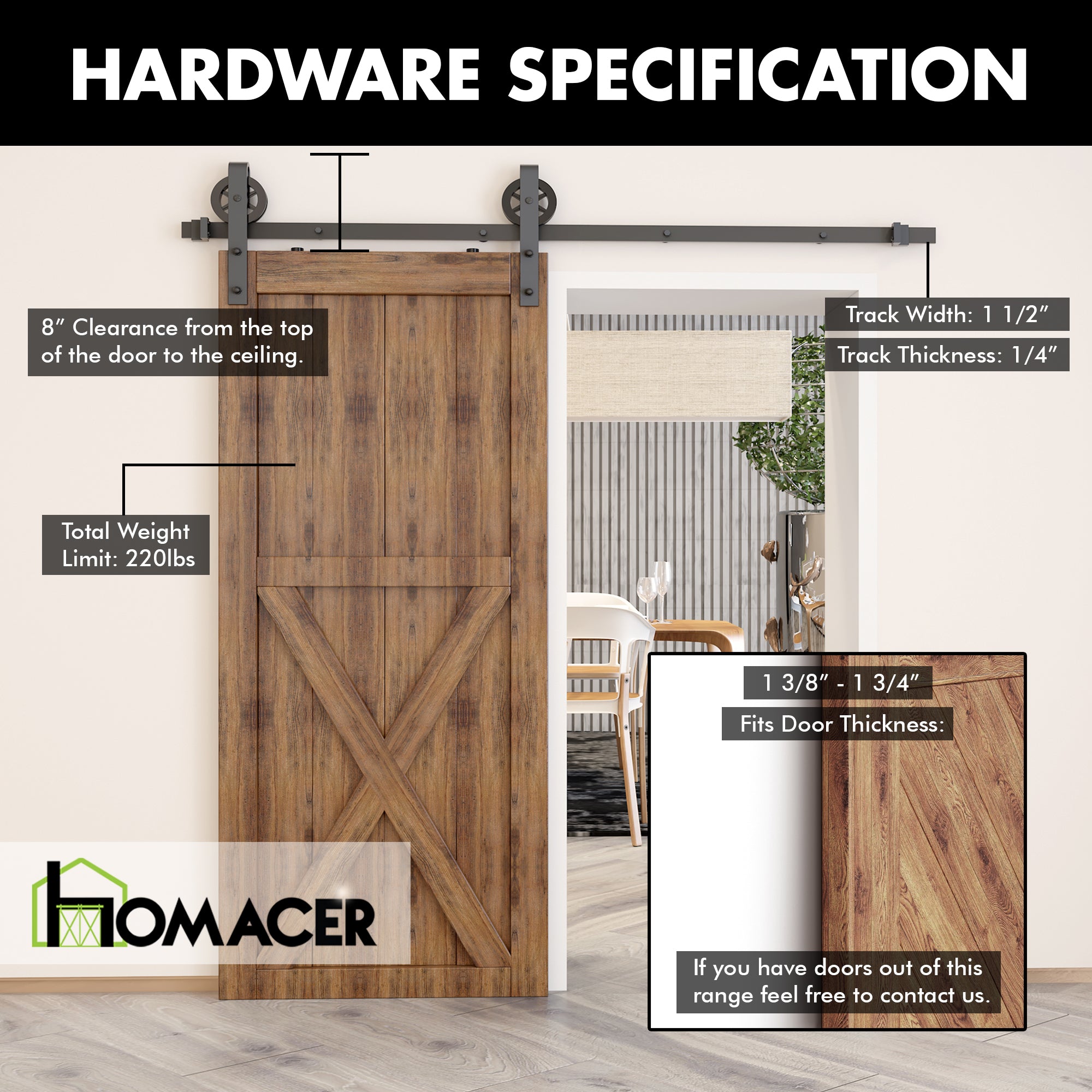 spoke wheel sliding barn door hardware specification