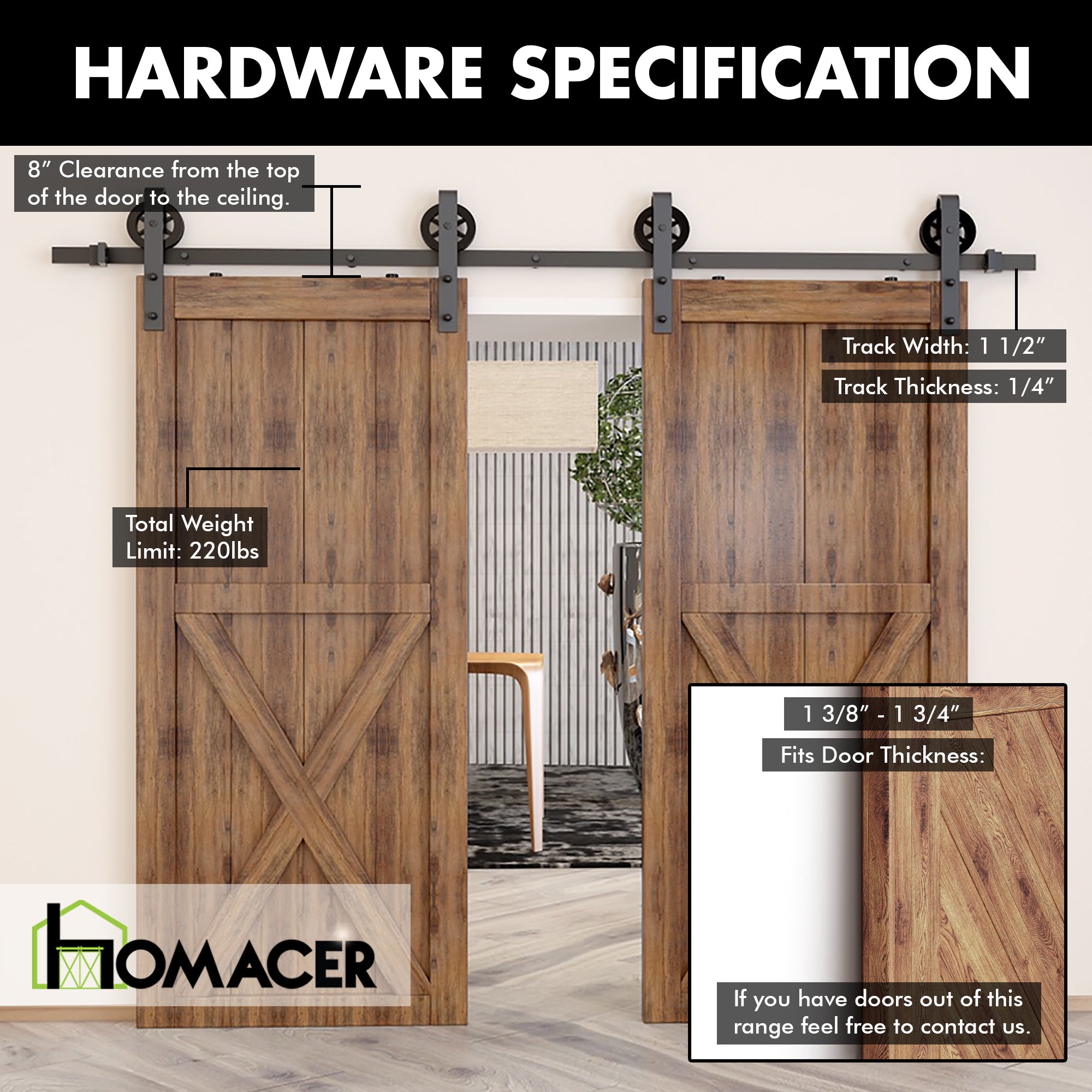 spoke wheel barn door hardware specification