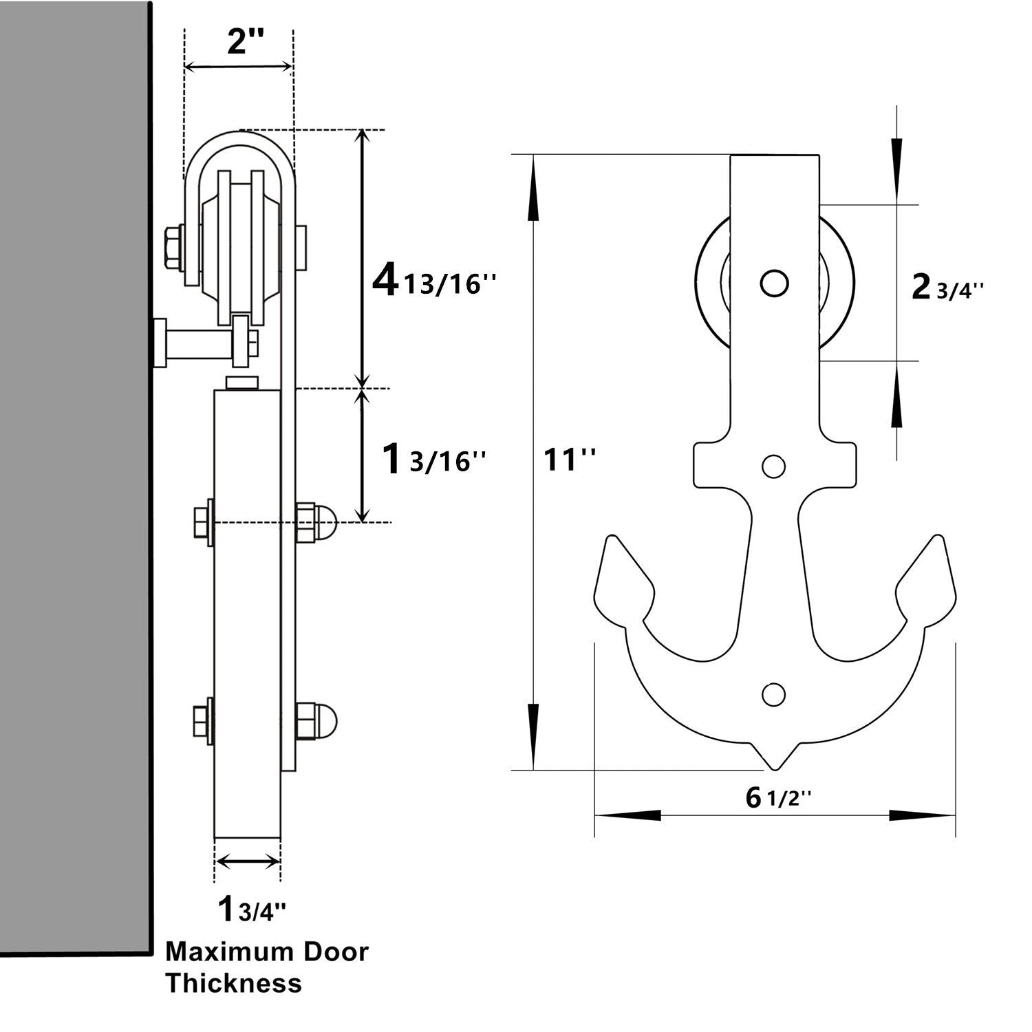 durable non-bypass sliding barn door hardware - anchor