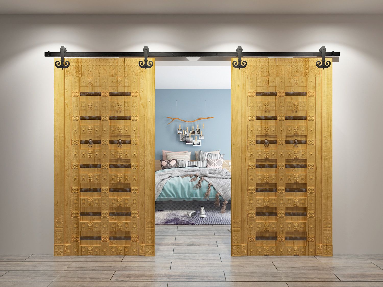 durable non-bypass sliding barn door hardware - mustache