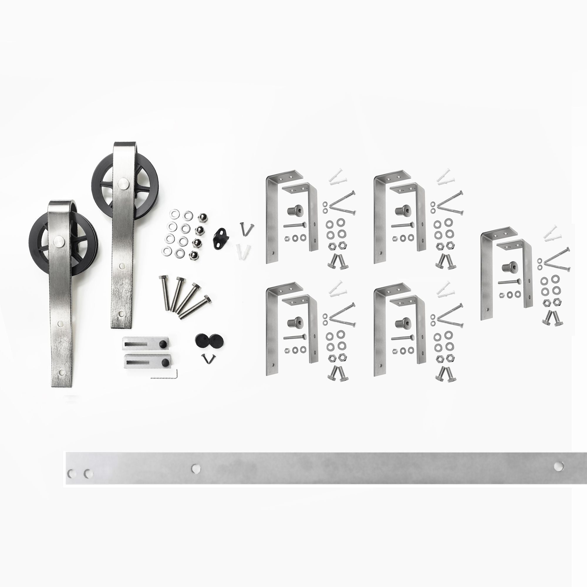 homacer sliding door Brushed Nickel Single Track Bypass Convert to Double Track U-Shape Bypass (spoke wheel Design) for 6ft, 6.6ft, and 7ft long track