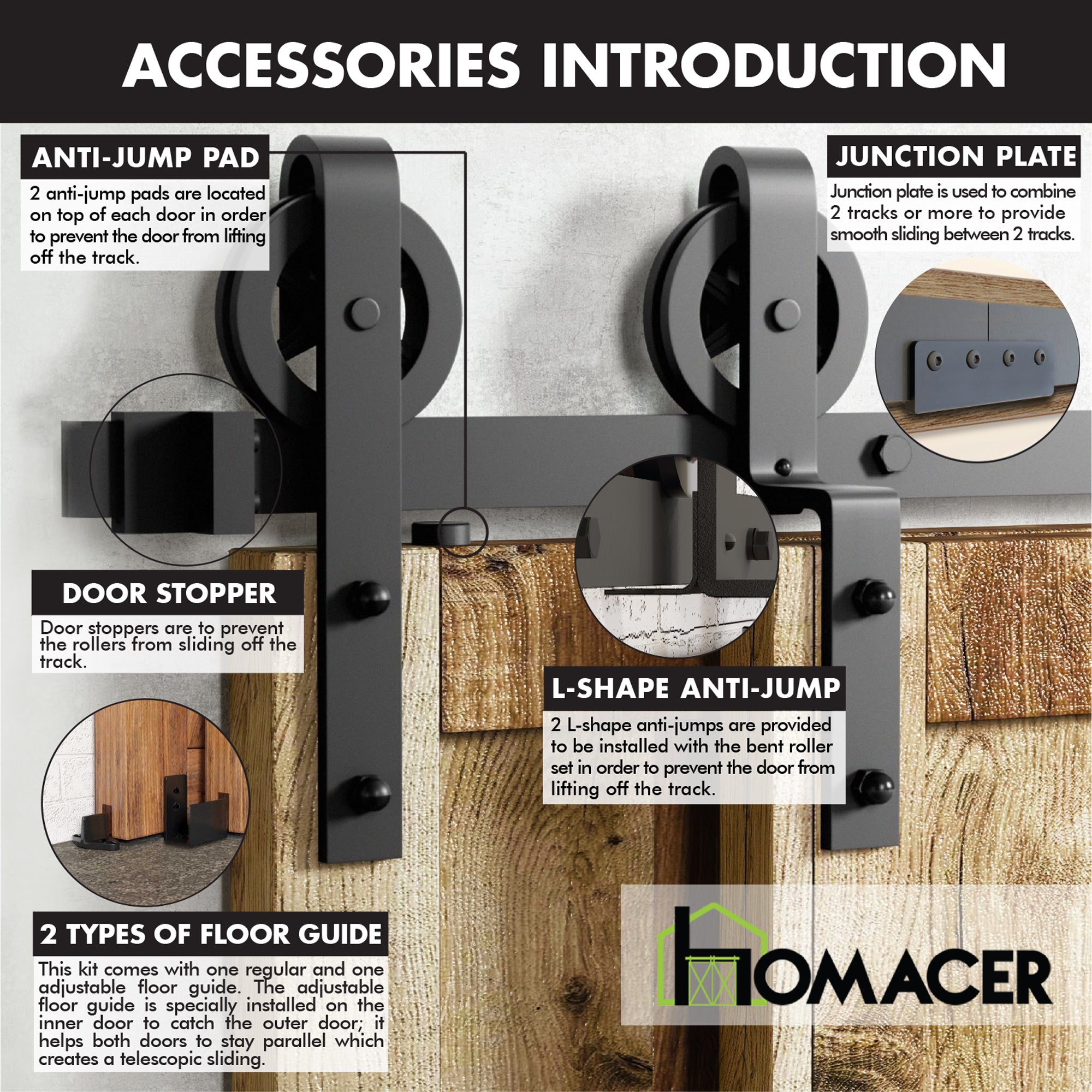 Single Track Bypass Sliding Barn Door Hardware Kit - Spoke Wheel Design Roller