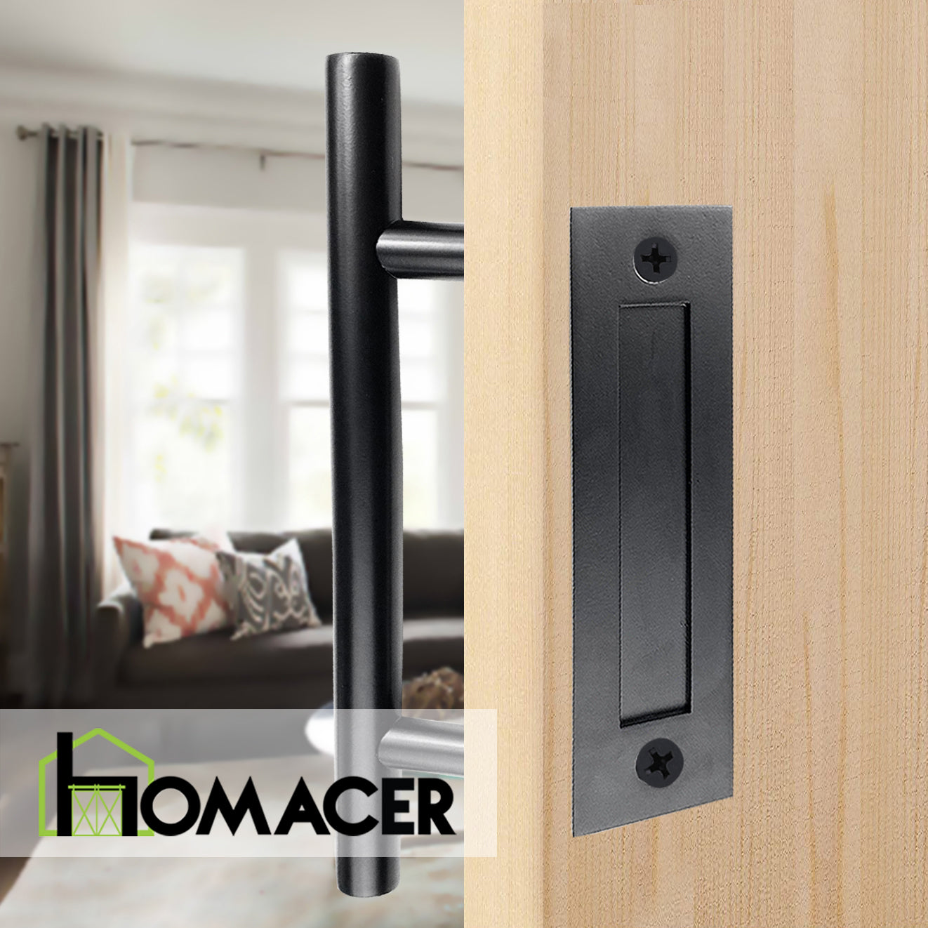 homacer slidng barn door Black Carbon Steel Door Handle Design