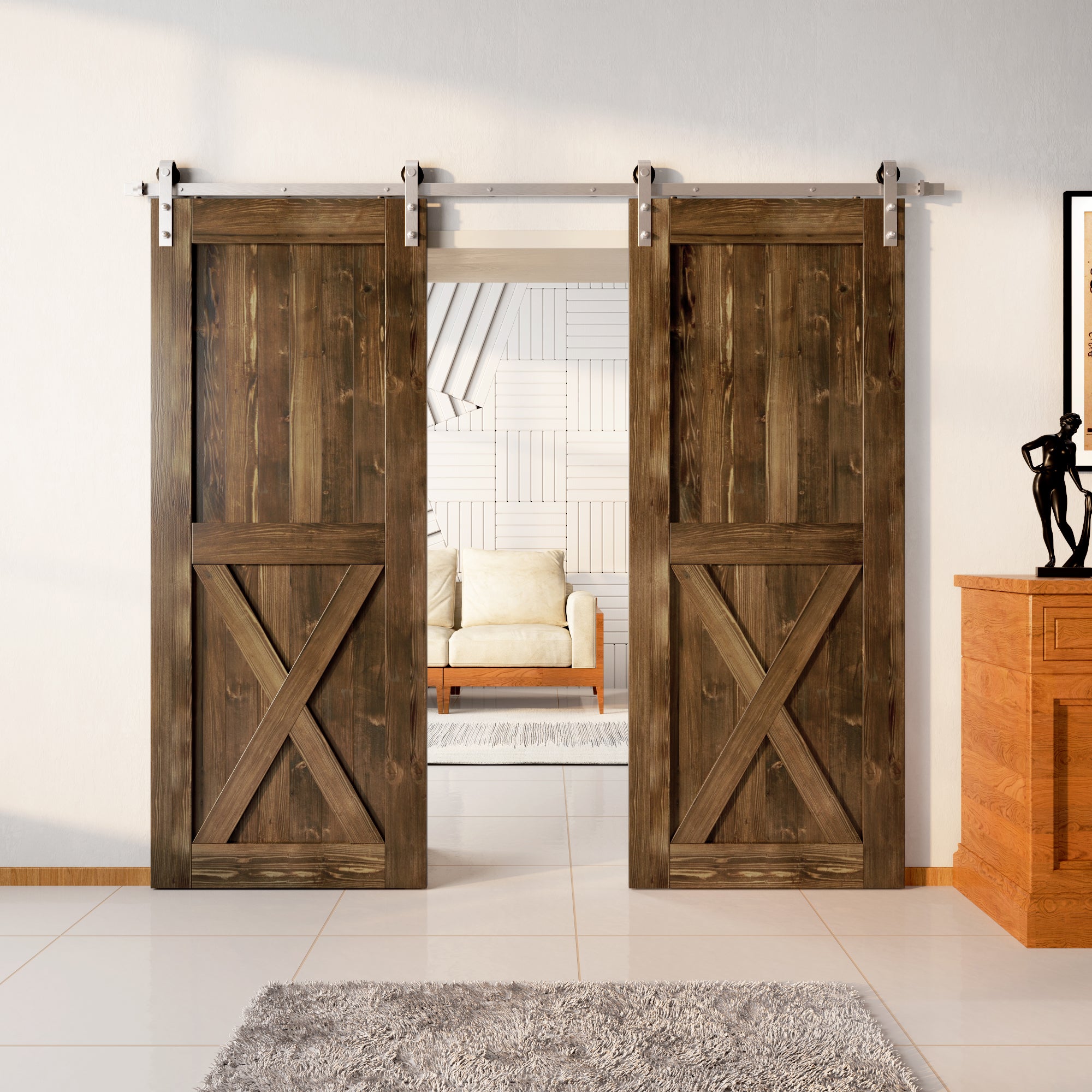 homacer brushed nickel single track non bypass dark walnut double siding closet doors kit