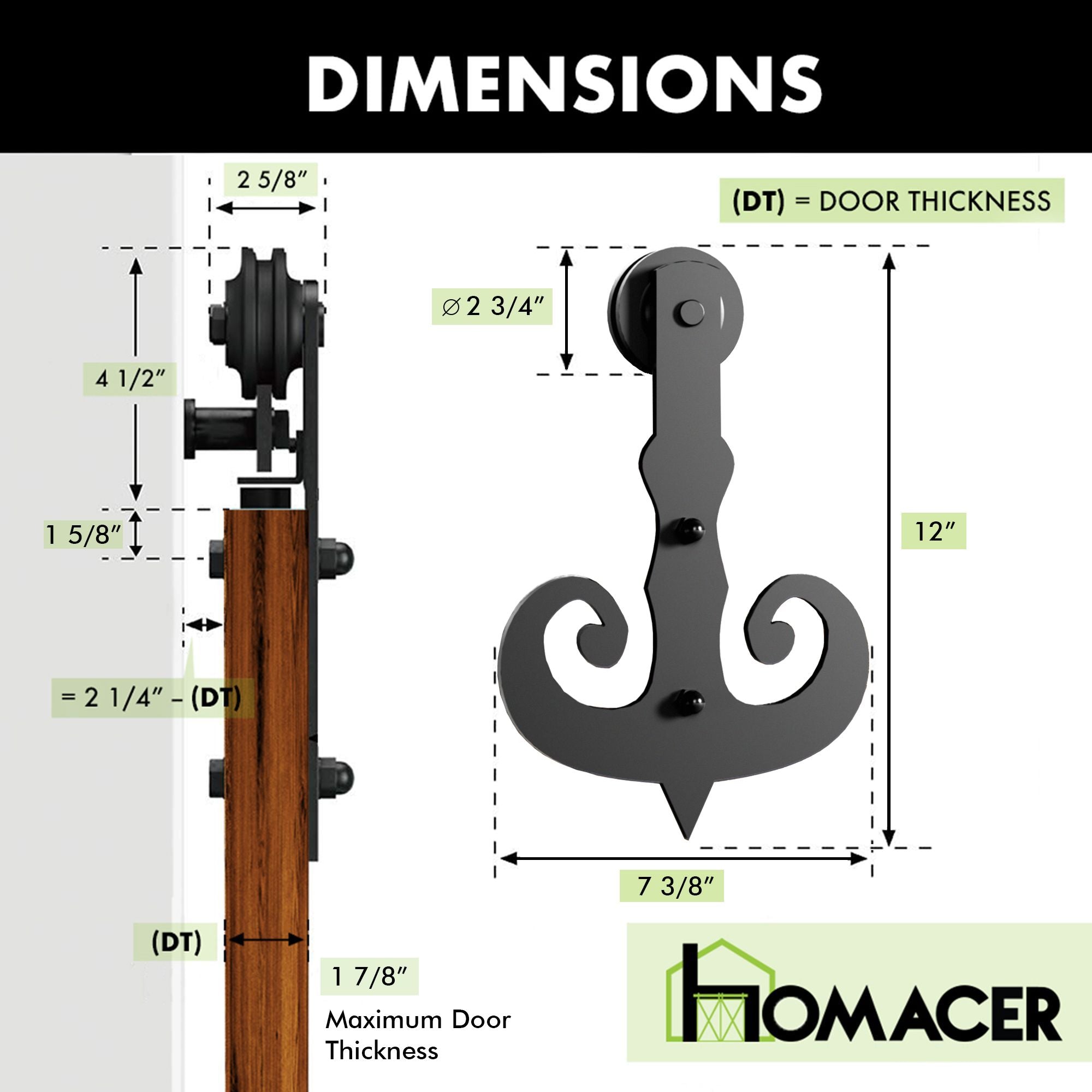 efficient non-bypass barn door hardware - mustache roller