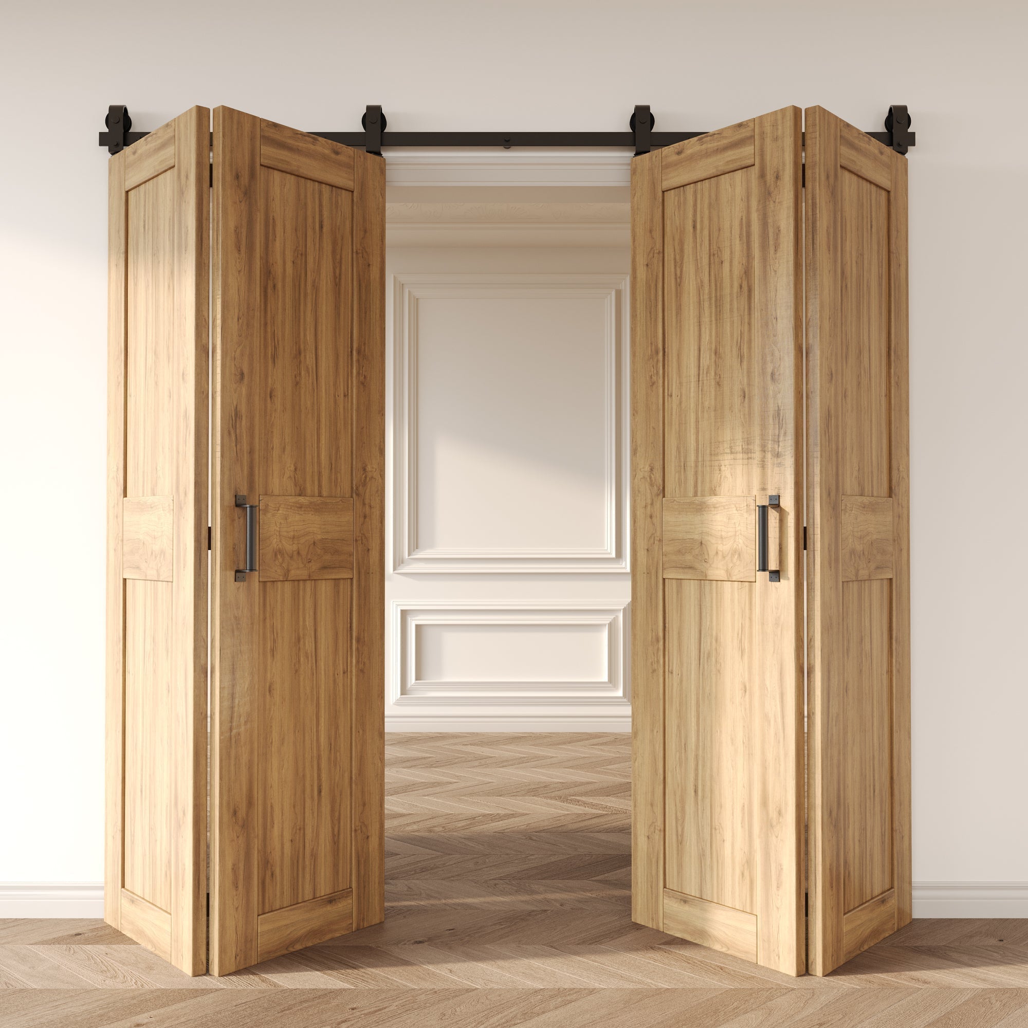 Modern bifold closet doors with sliding barn door style