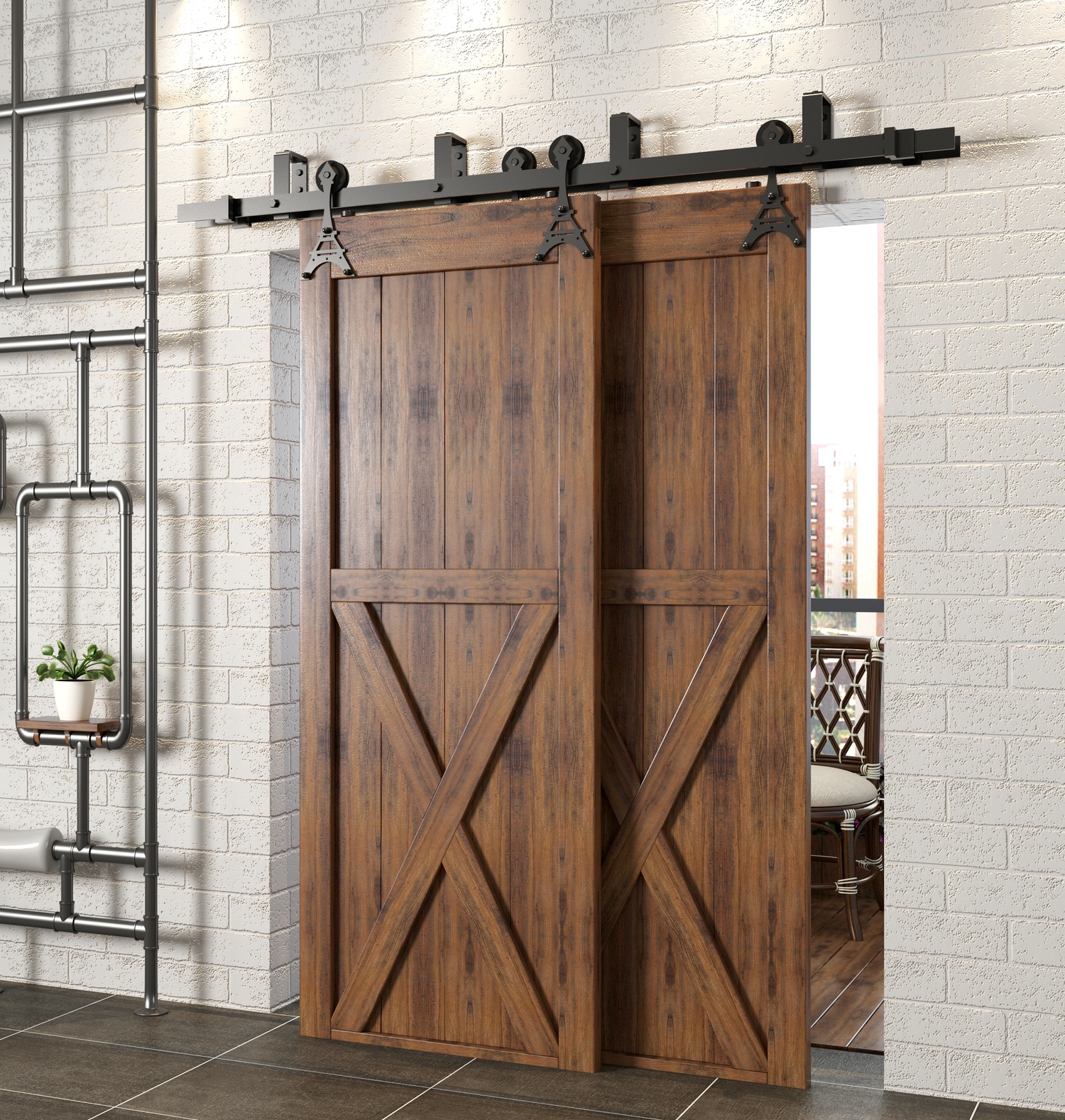 double bypass sliding barn door track system