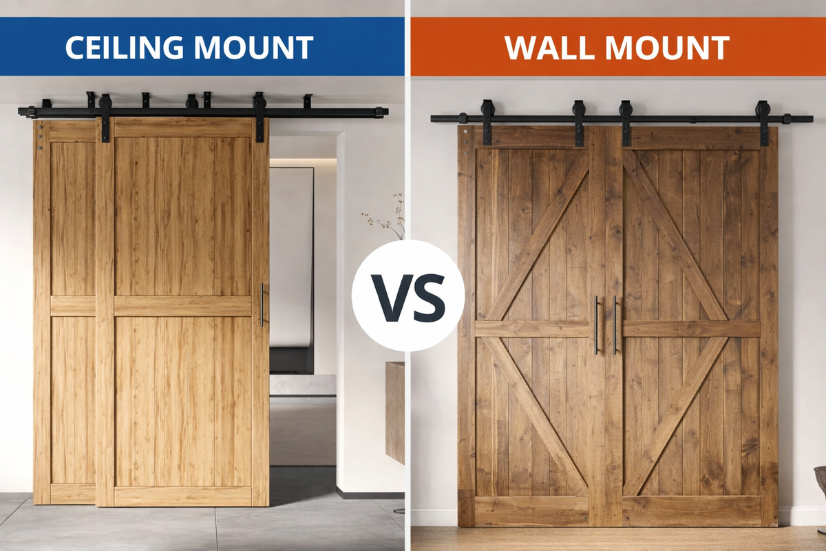 Ceiling mount vs wall mount barn door hardware comparison