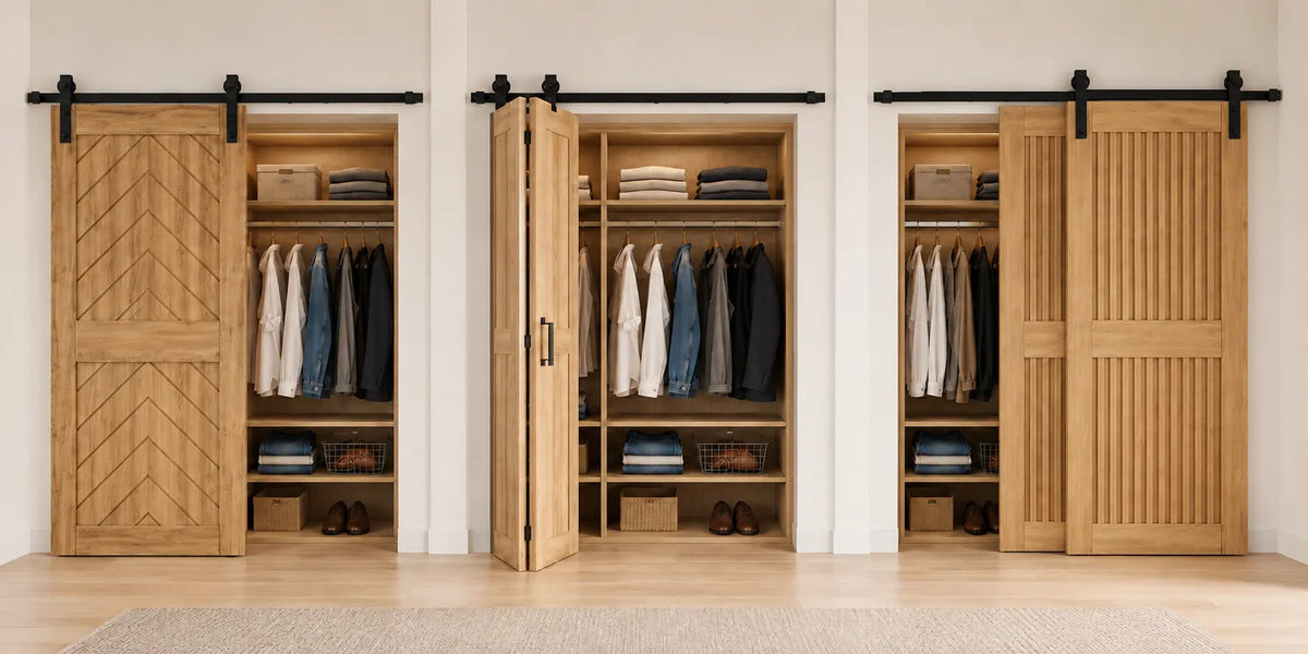 Sliding closet door alternatives including standard, bi-fold and bypass barn doors