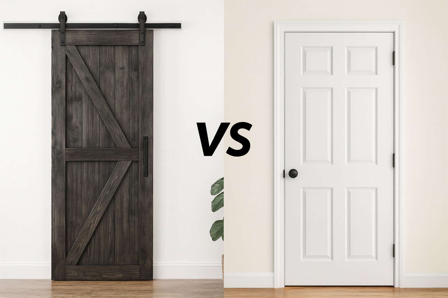  comparison between a sliding barn door and a traditional hinged door