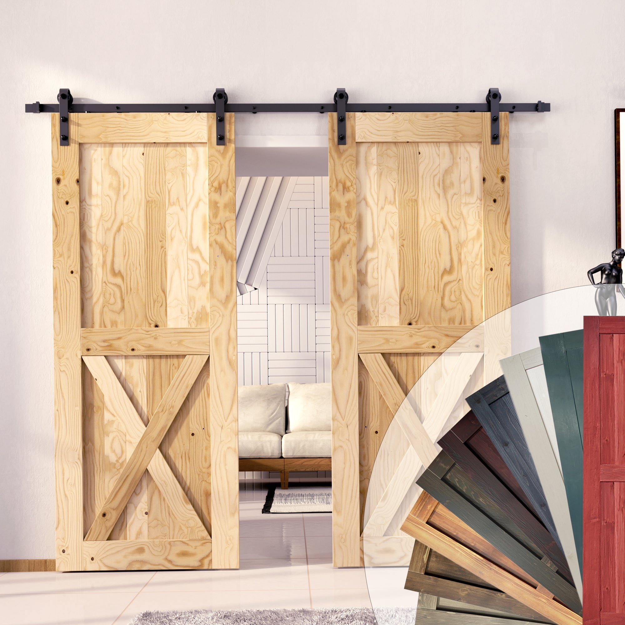 Barn Doors with Black Rustic Double Door Hardware Kit