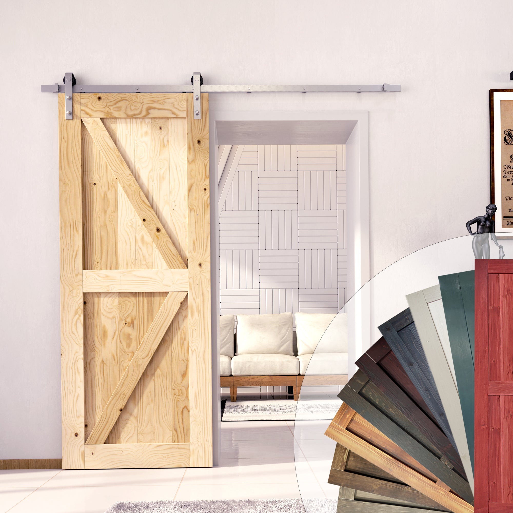 Barn Doors with Brushed Nickel Single Door Hardware Kit