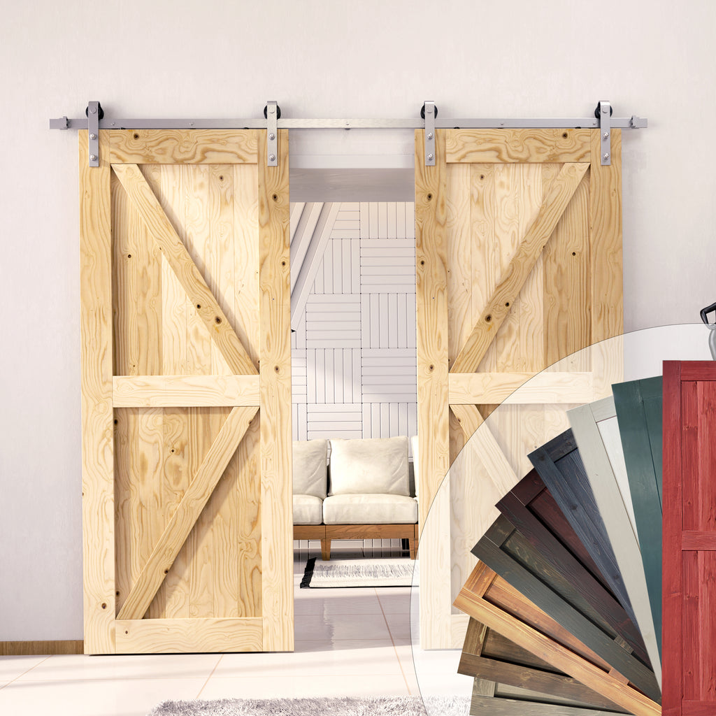 Barn Doors with Brushed Nickel Double Door Hardware Kit