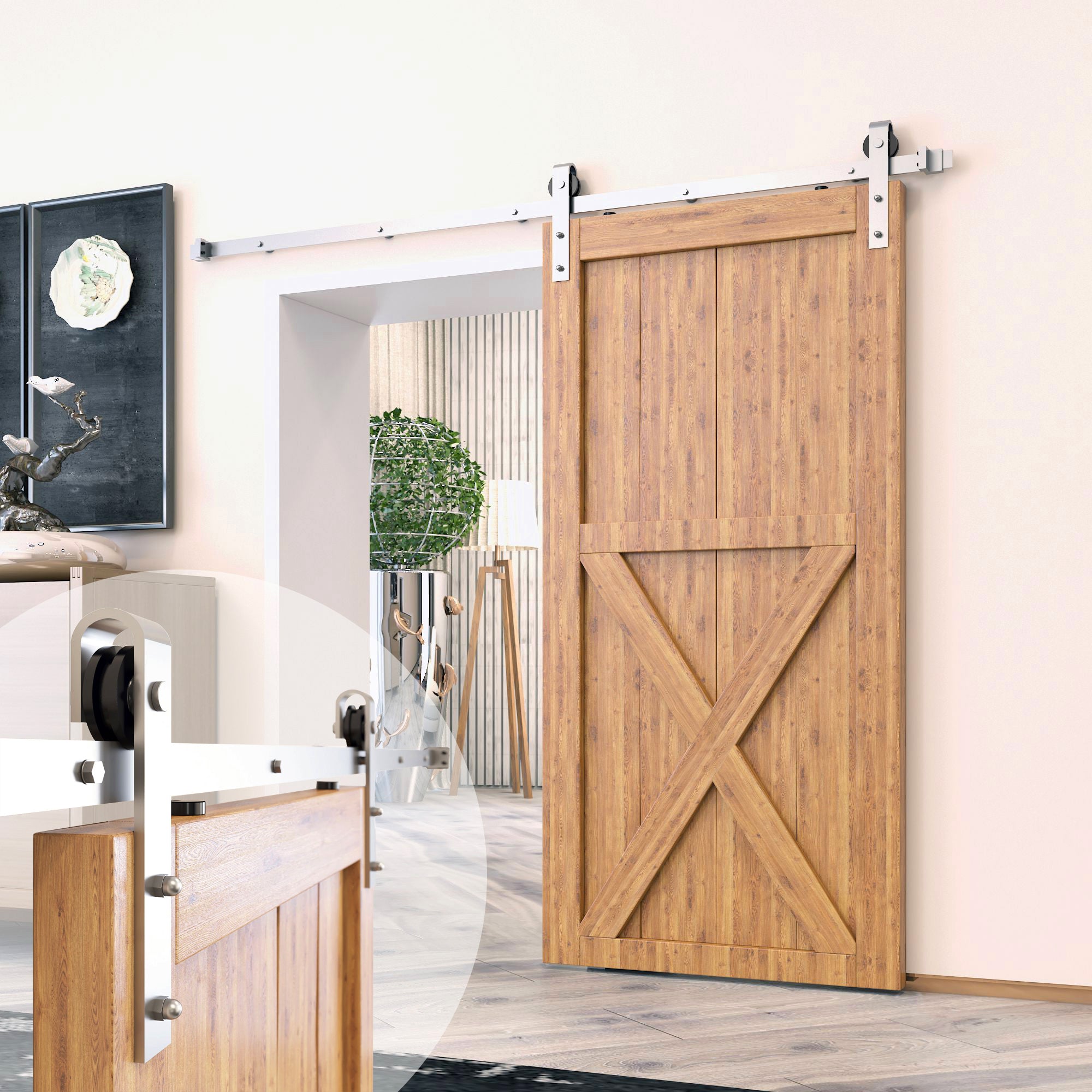 Brushed Nickel Non-Bypass Sliding Barn Door Hardware Kit