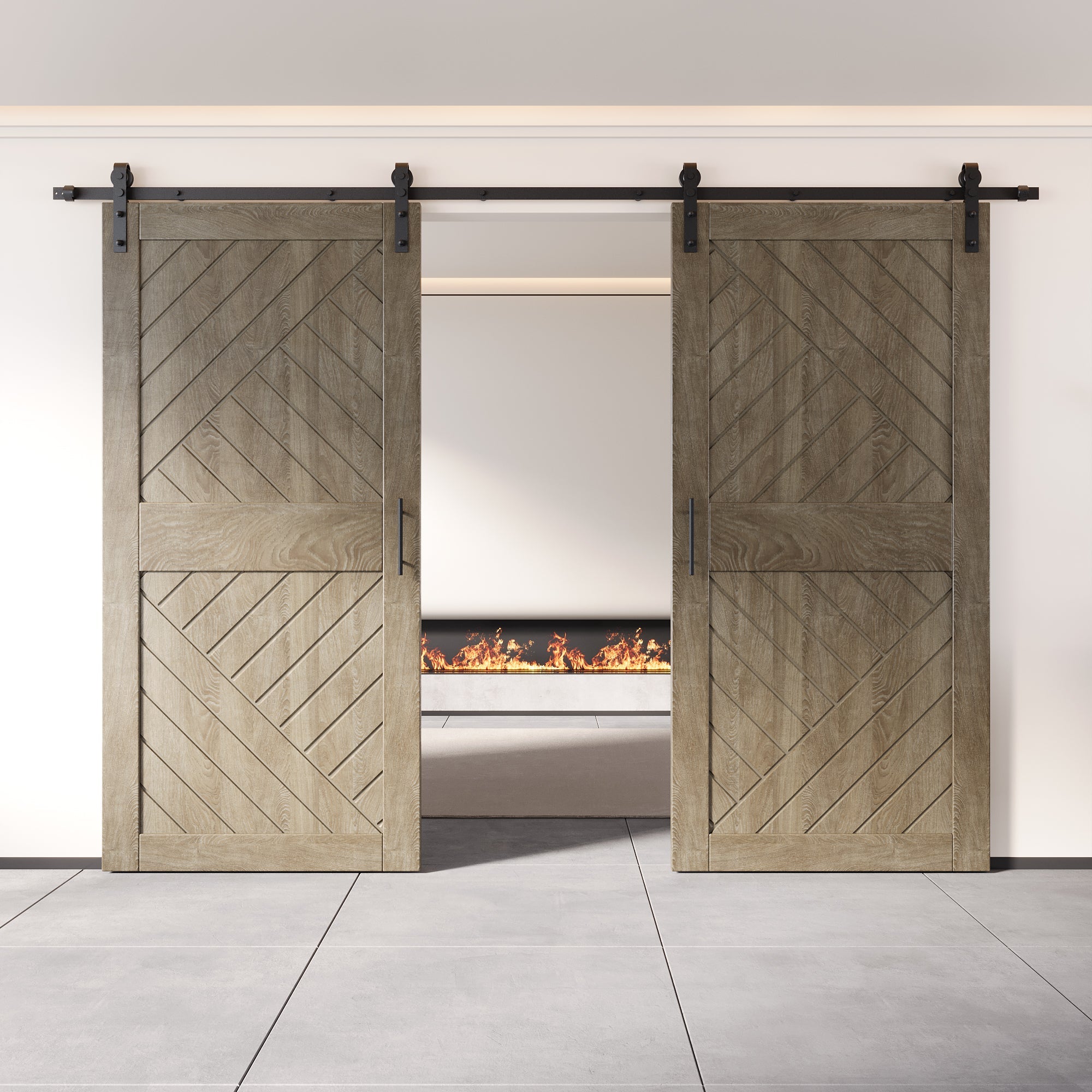 80 H geometric design sliding barn door with V-pattern – modern barn door for bathroom, closet, or home office