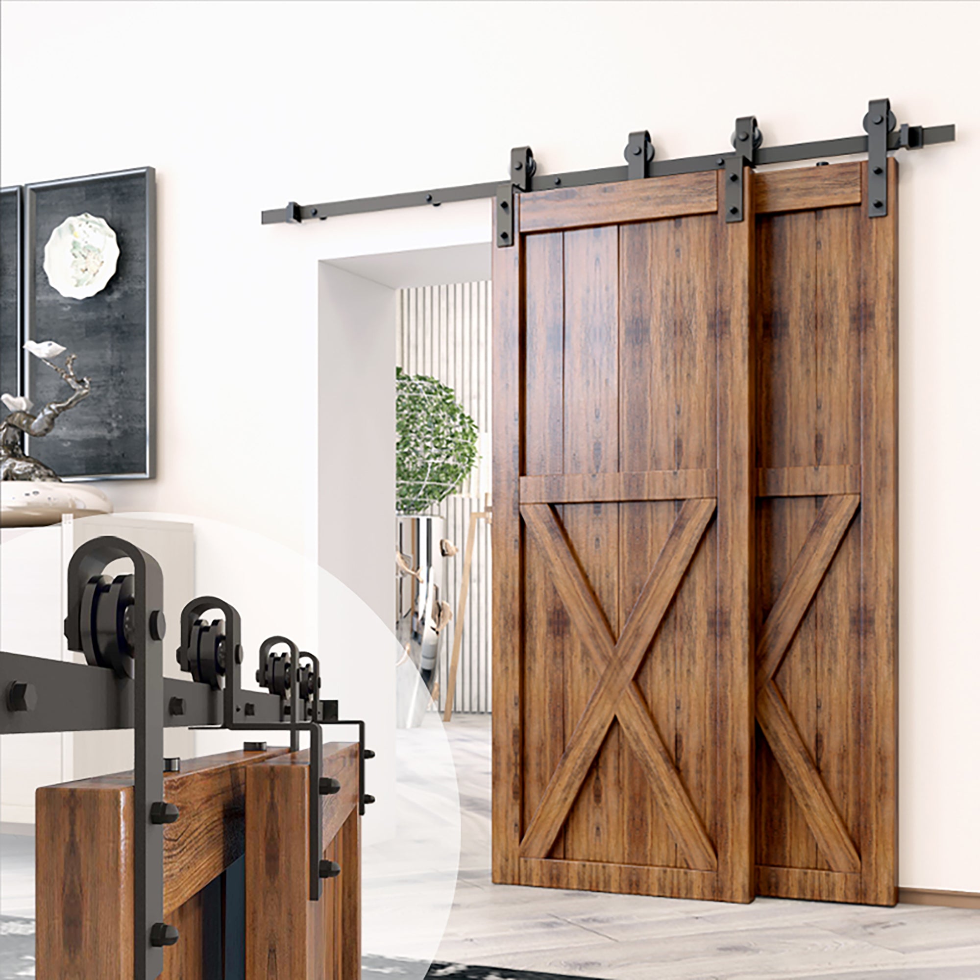 Black Rustic Single Track Bypass Sliding Barn Door Hardware Kit