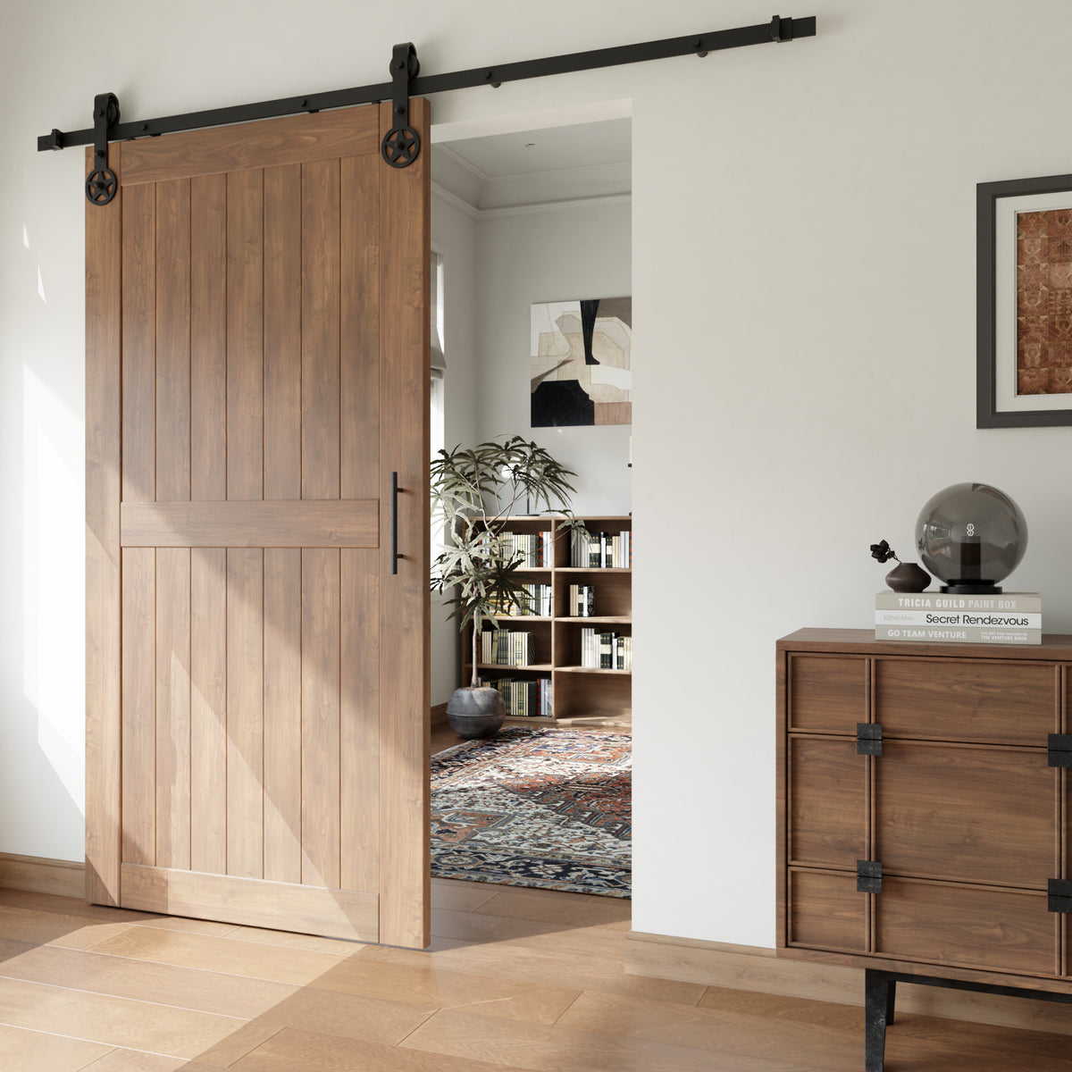 Non-Bypass Sliding Barn Door Hardware Kit - Star Design Roller
