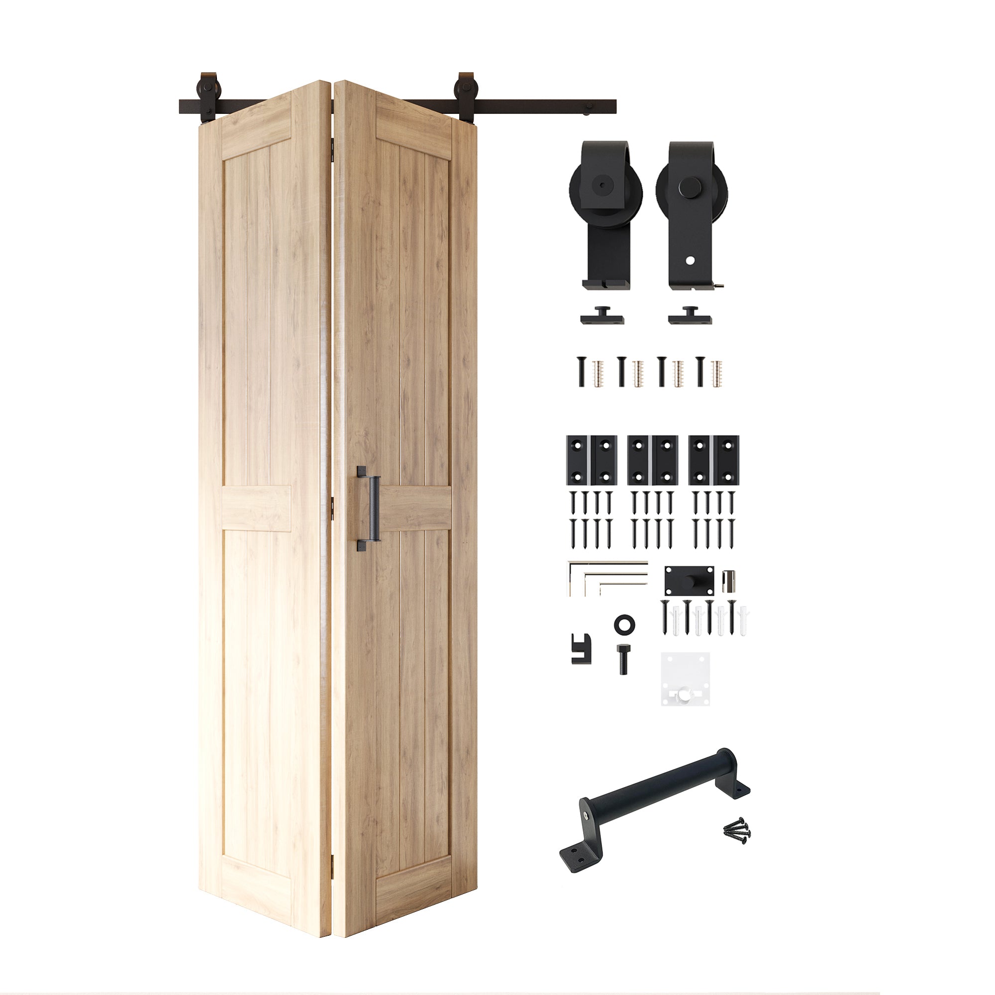 5-in-1 84in Unassembled & Unfinished Barn Door with Bi-Fold Top Mount Hardware Kit - T-shape Roller
