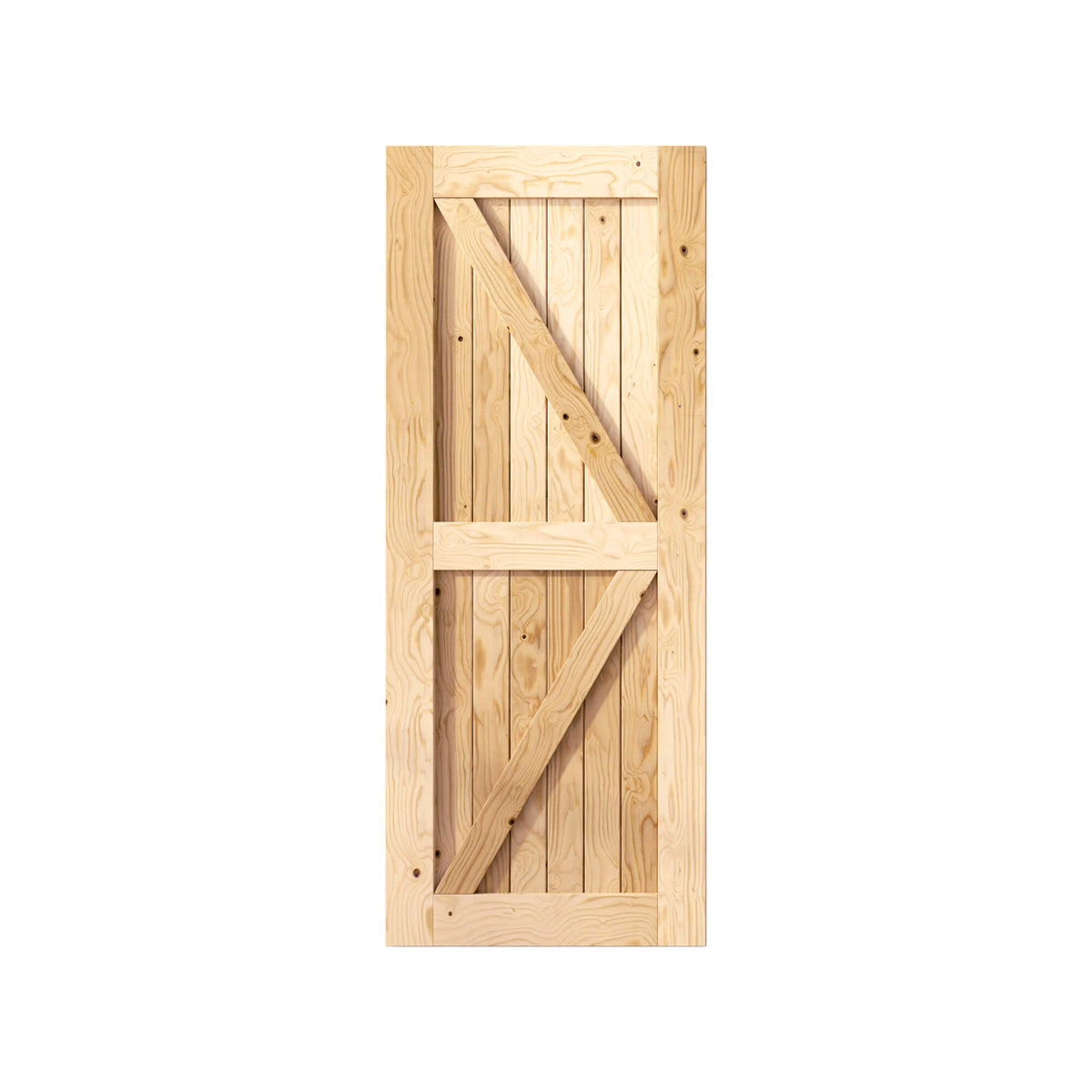 84-inch unfinished pine wood barn door with right arrow design
