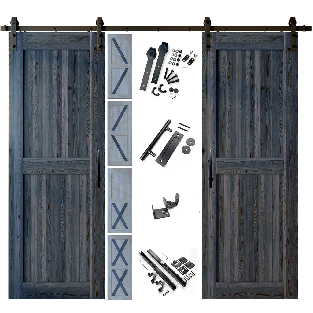 84" Height Finished & Unassembled Double Barn Door with Non-Bypass Installation Hardware Kit (5-in-1 Design)