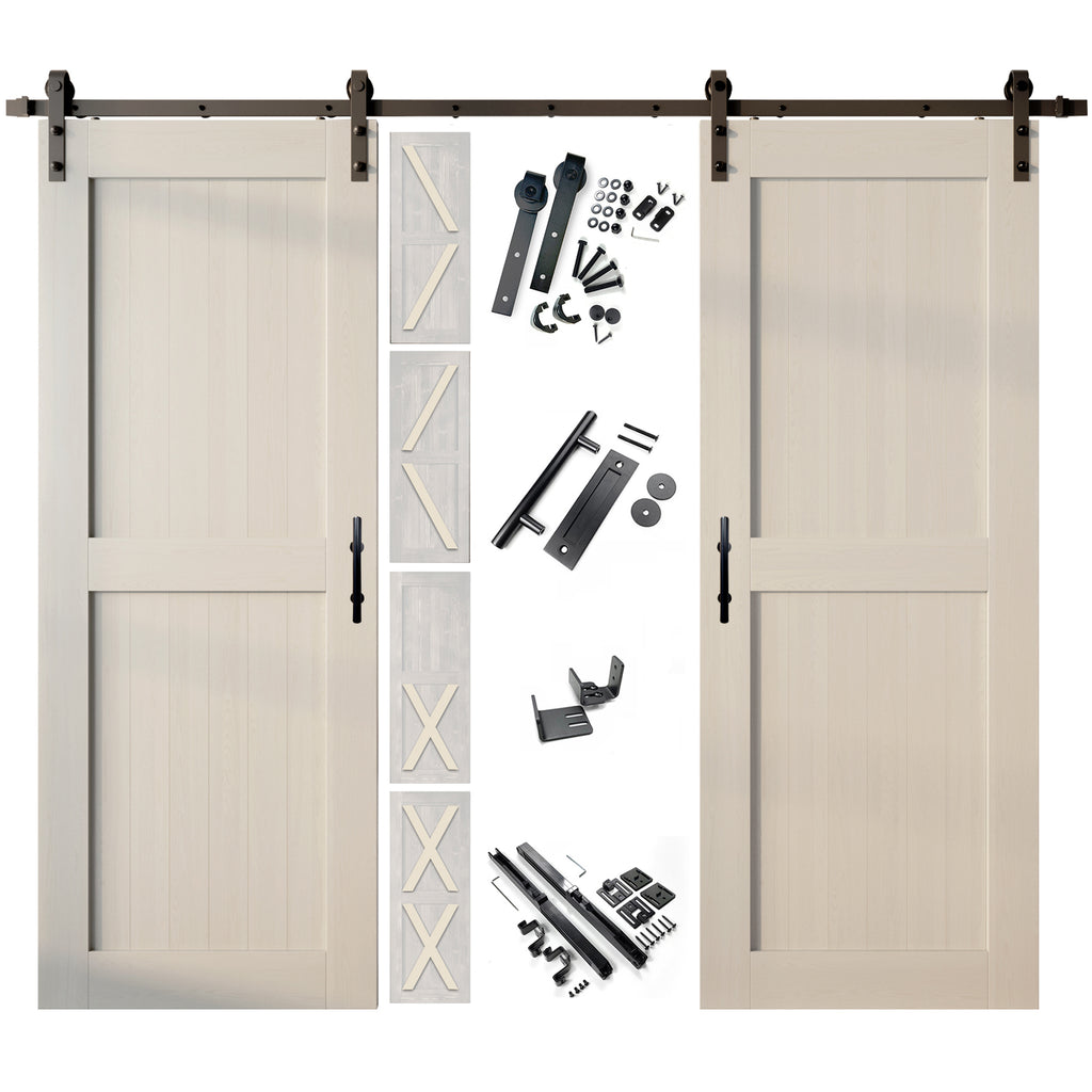 84" Height Finished & Unassembled Double Barn Door with Non-Bypass Installation Hardware Kit (5-in-1 Design)