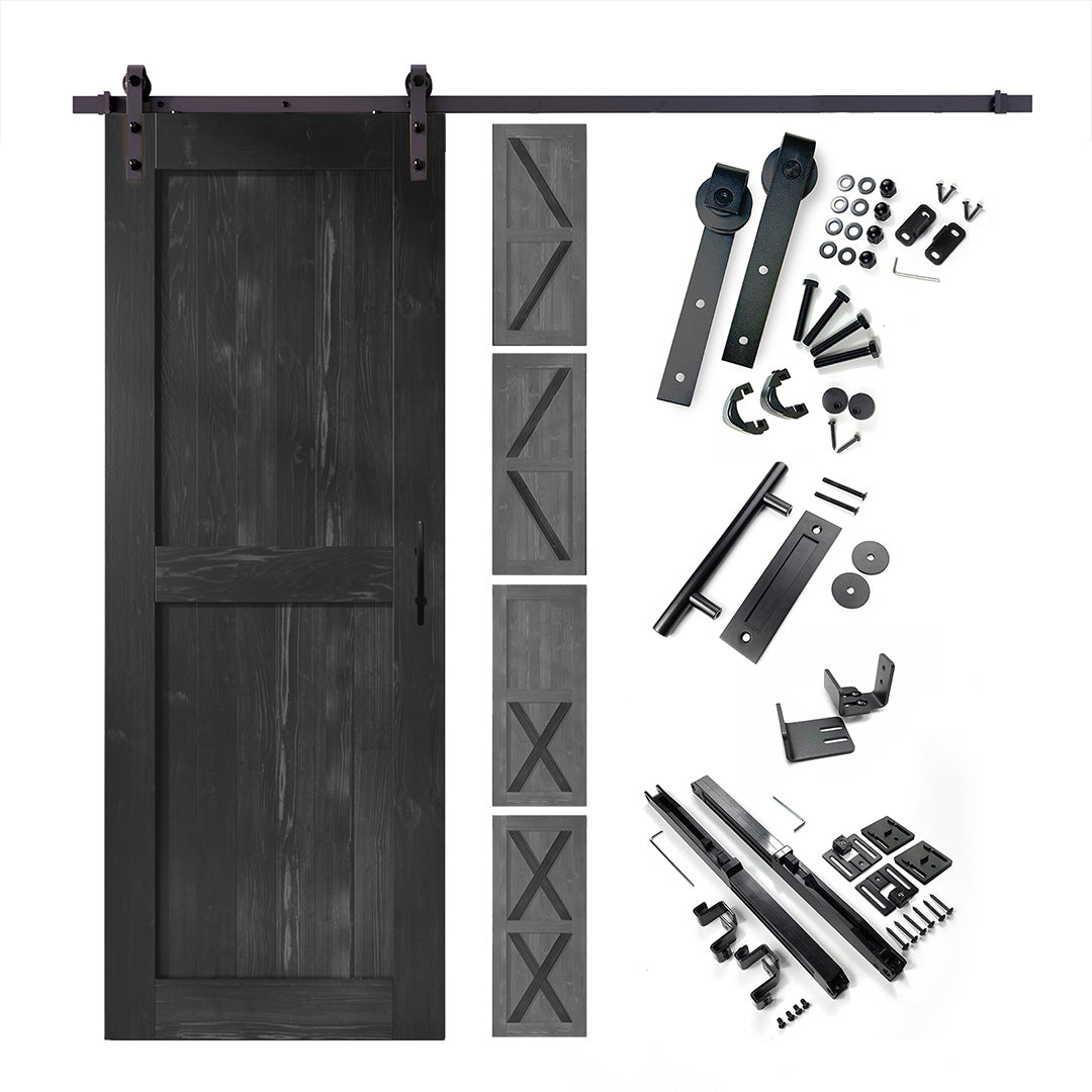 homacer rustic black single track non bypass single black sliding barn door kit