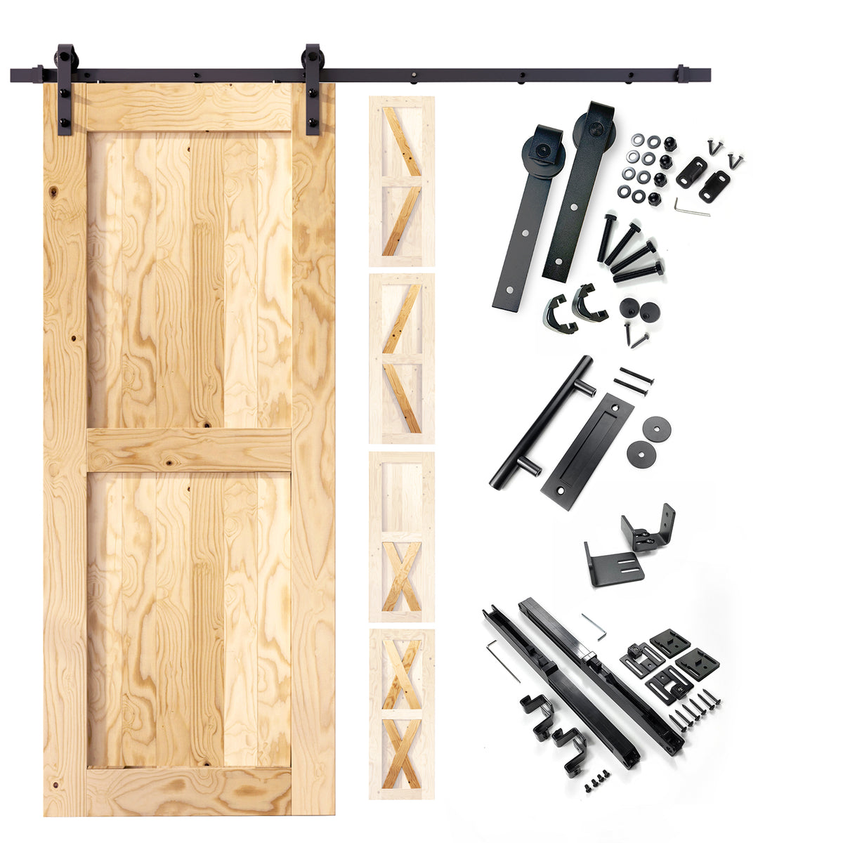 5-in-1 Single 84in Unassembled Barn Door with Non-Bypass Installation Hardware Kit
