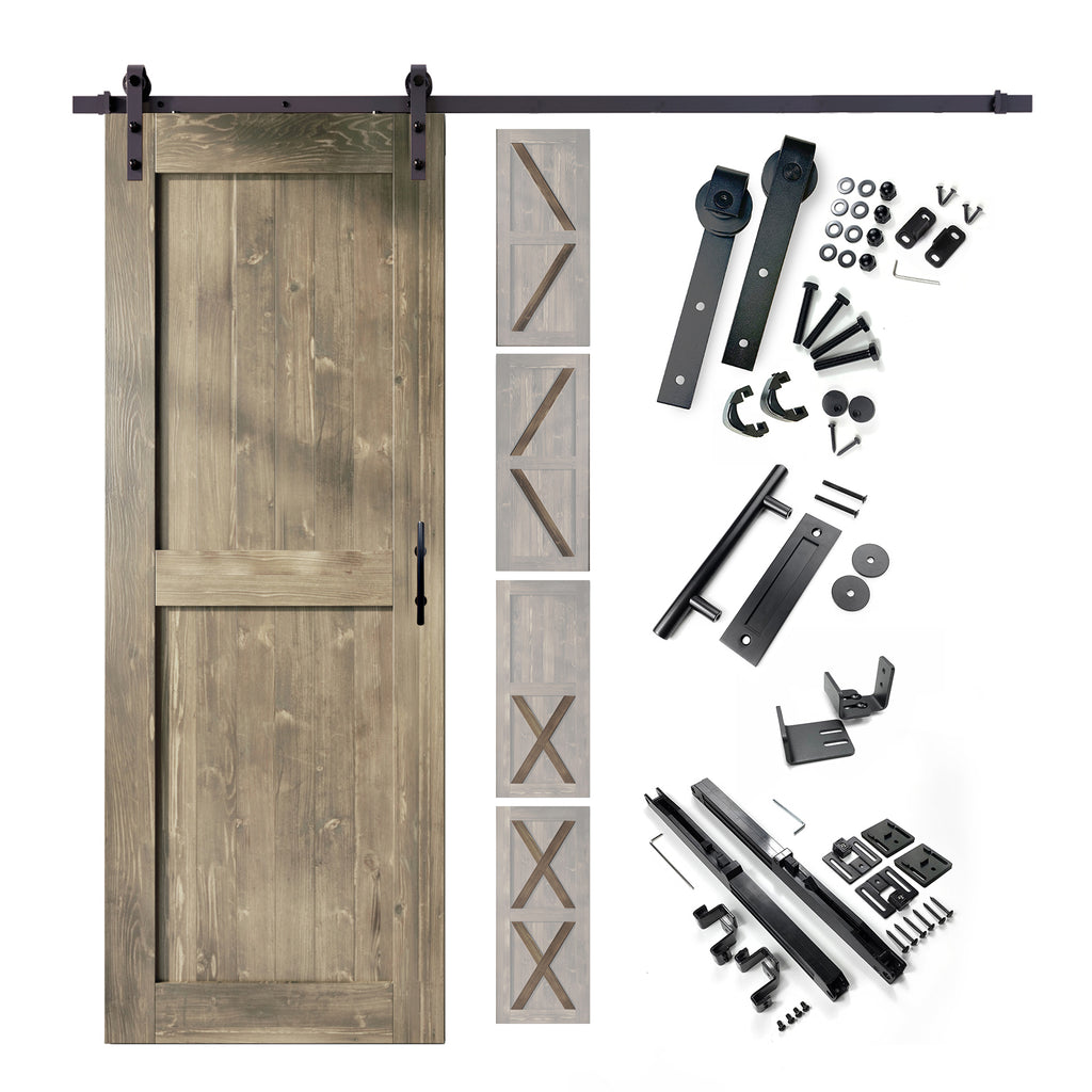 80" Height Finished & Unassembled Single Barn Door with Non-Bypass Installation Hardware Kit (5-in-1 Design)